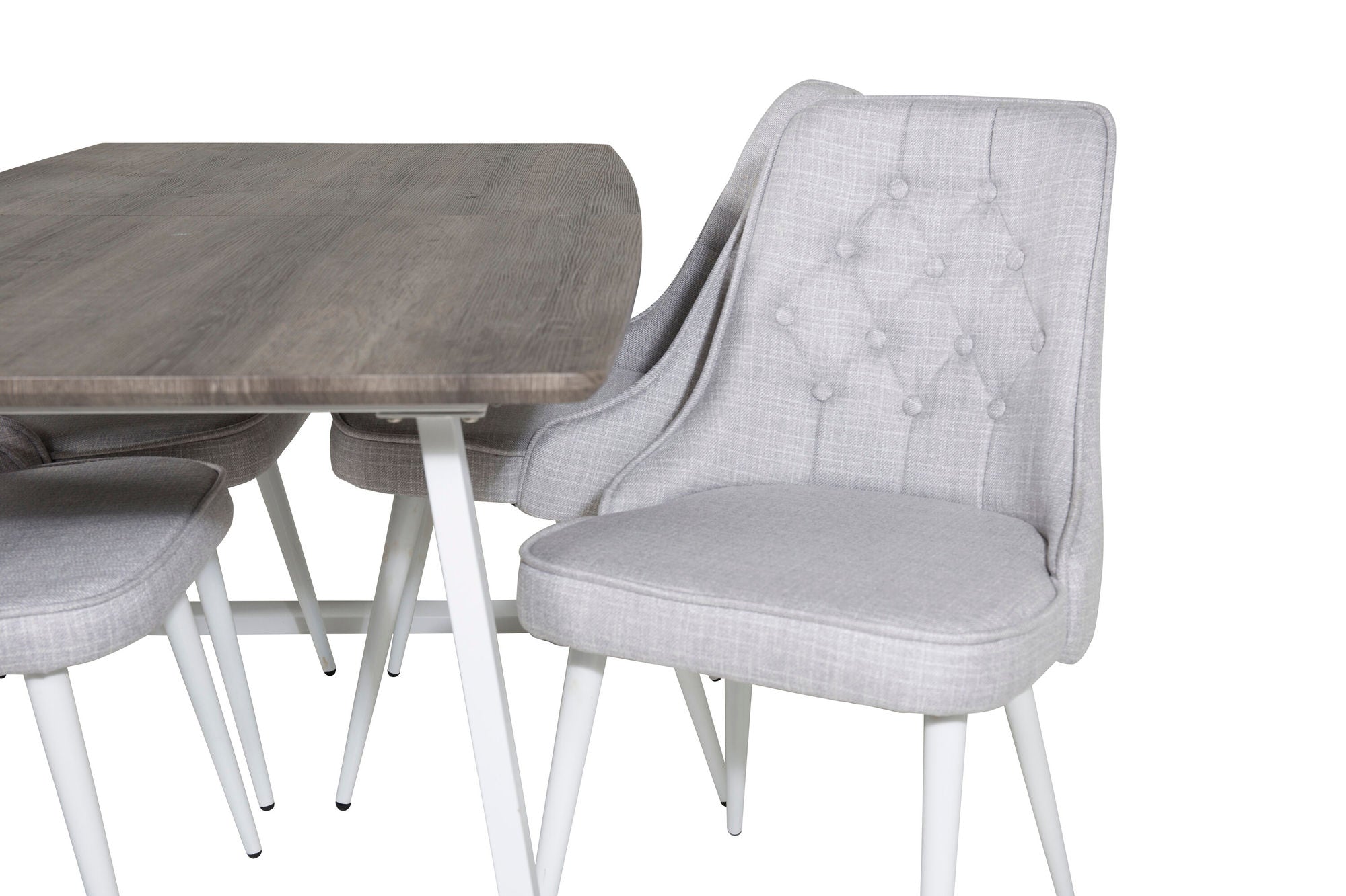 Venture Home Inca Extentionbord - grey "oak" / white Legs+Velvet Deluxe Spisebordsstol - White Legs - Light Grey Fabric_4