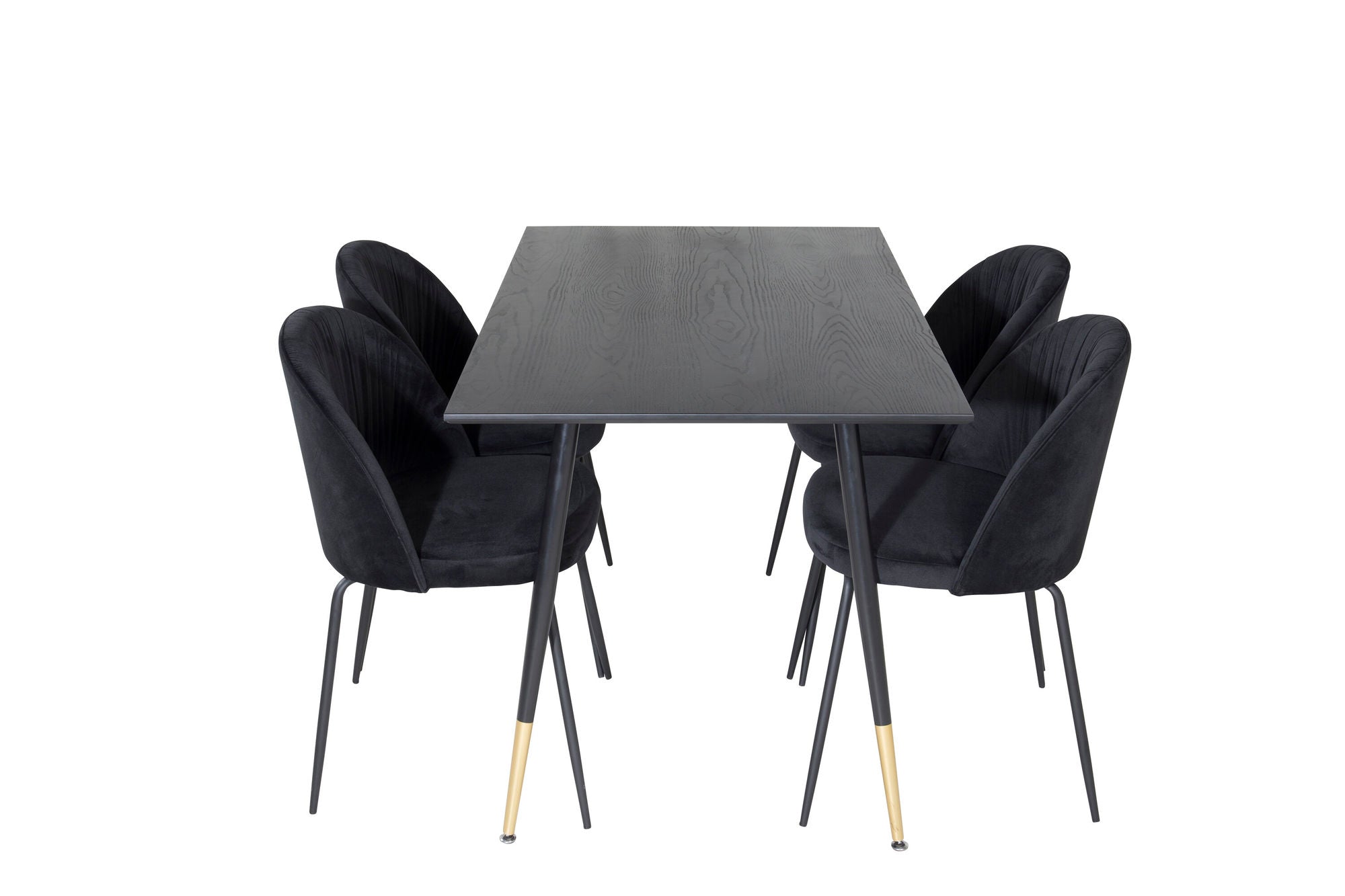 Venture Home Dipp spisebord - 120 cm - Black Veneer - Black Legs w. Brass dipp+Wrinkles Spisebordsstol - Black Legs - Black Velvet_4