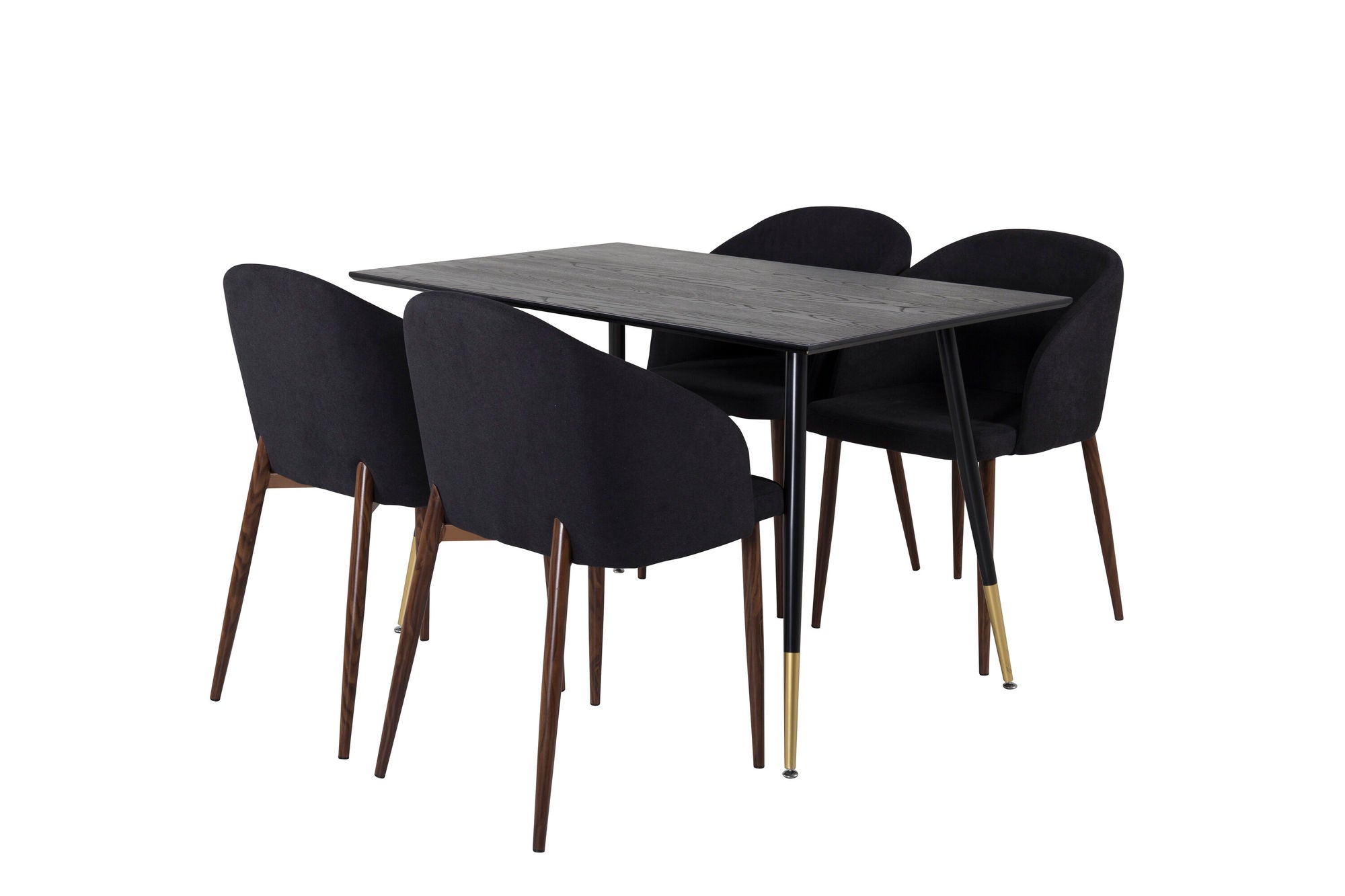 Venture Home Dipp spisebord - 120 cm - Black Veneer - Black Legs w. Brass dipp+Arch Spisebordsstol - Walnut Legs - Black Fabric_4
