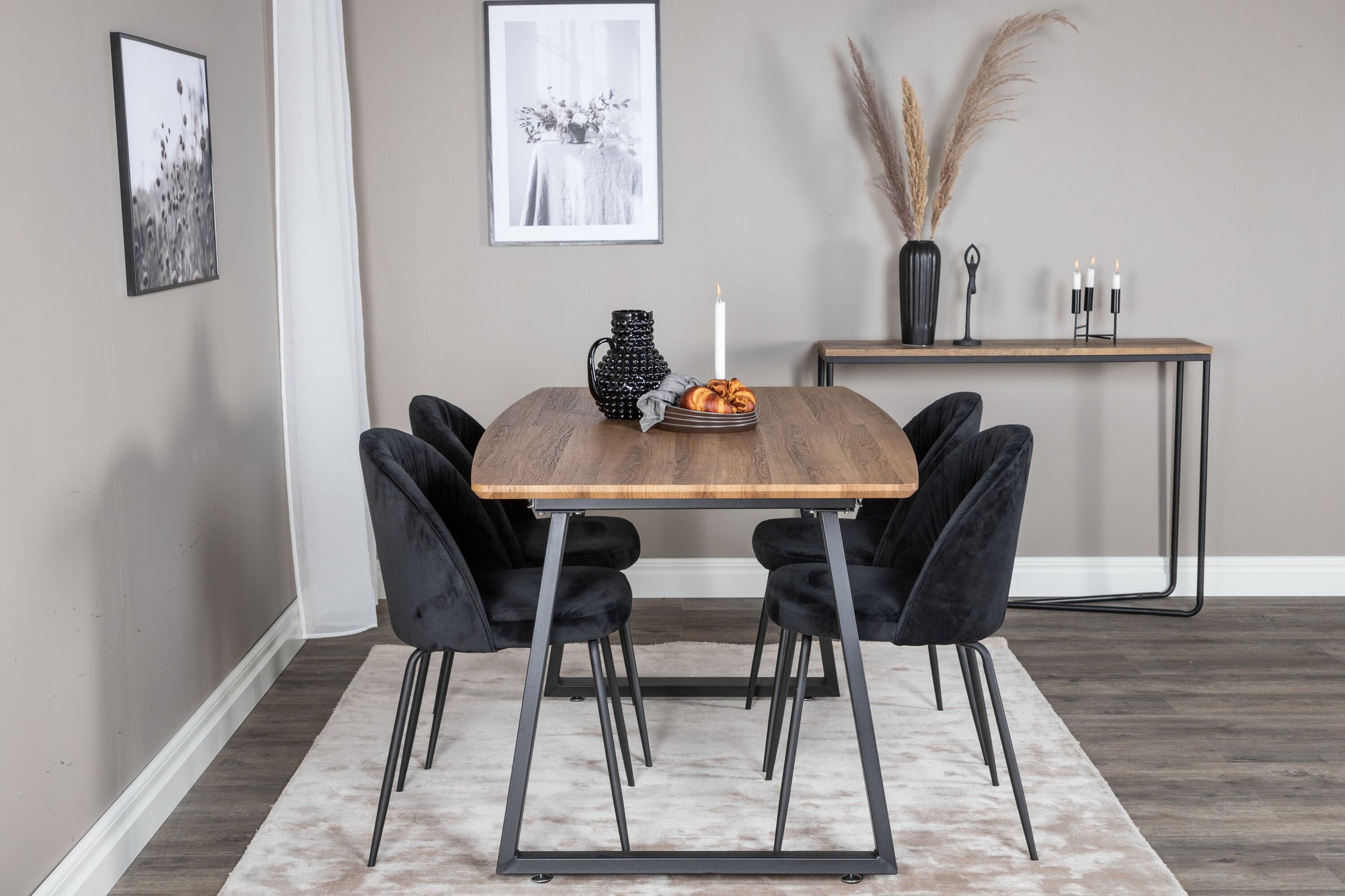 Venture Home Inca spisebord - 160/200*85*H75 - Oak / Black+Wrinkles Spisebordsstol - Black Legs - Black Velvet_4