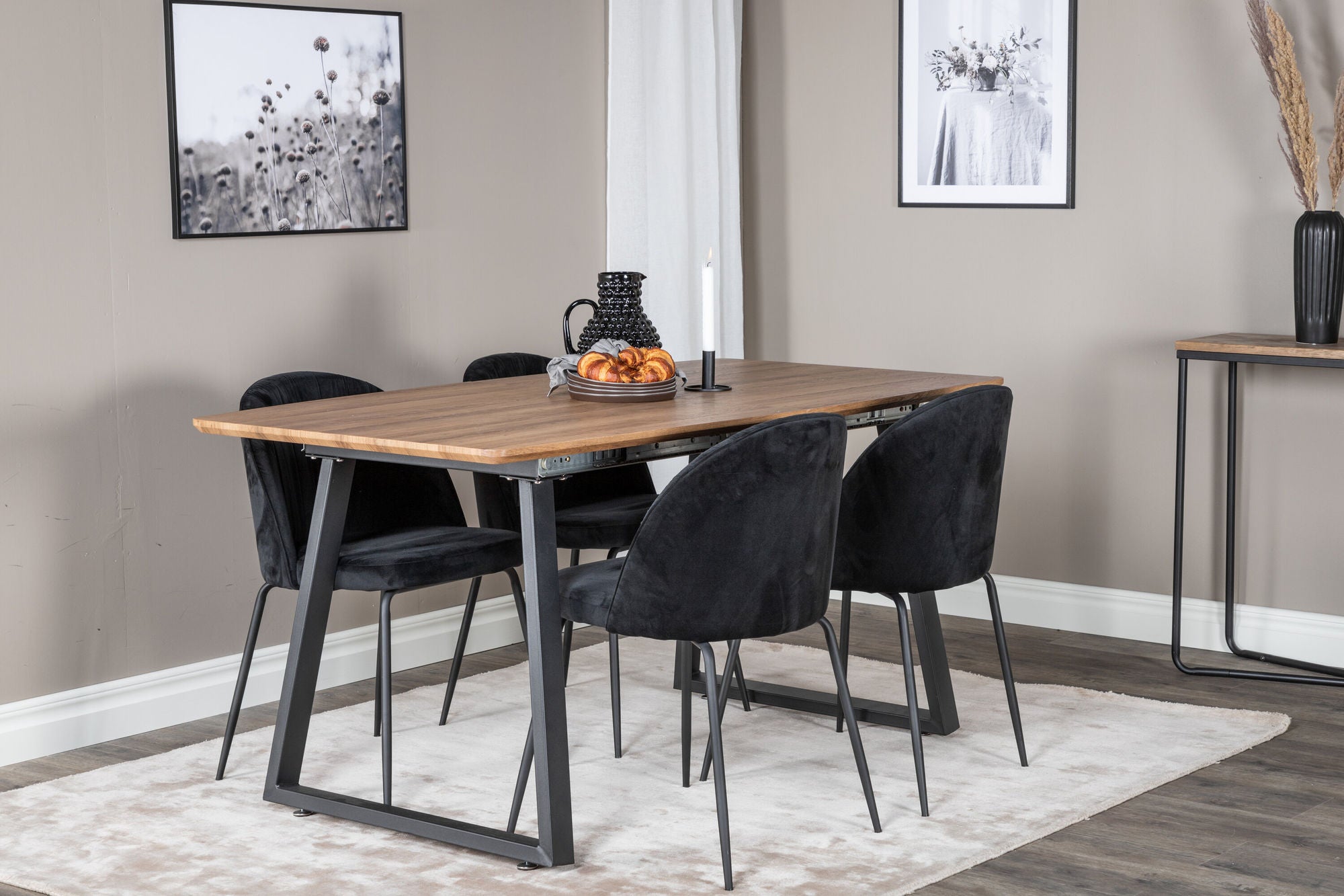 Venture Home Inca spisebord - 160/200*85*H75 - Oak / Black+Wrinkles Spisebordsstol - Black Legs - Black Velvet_4