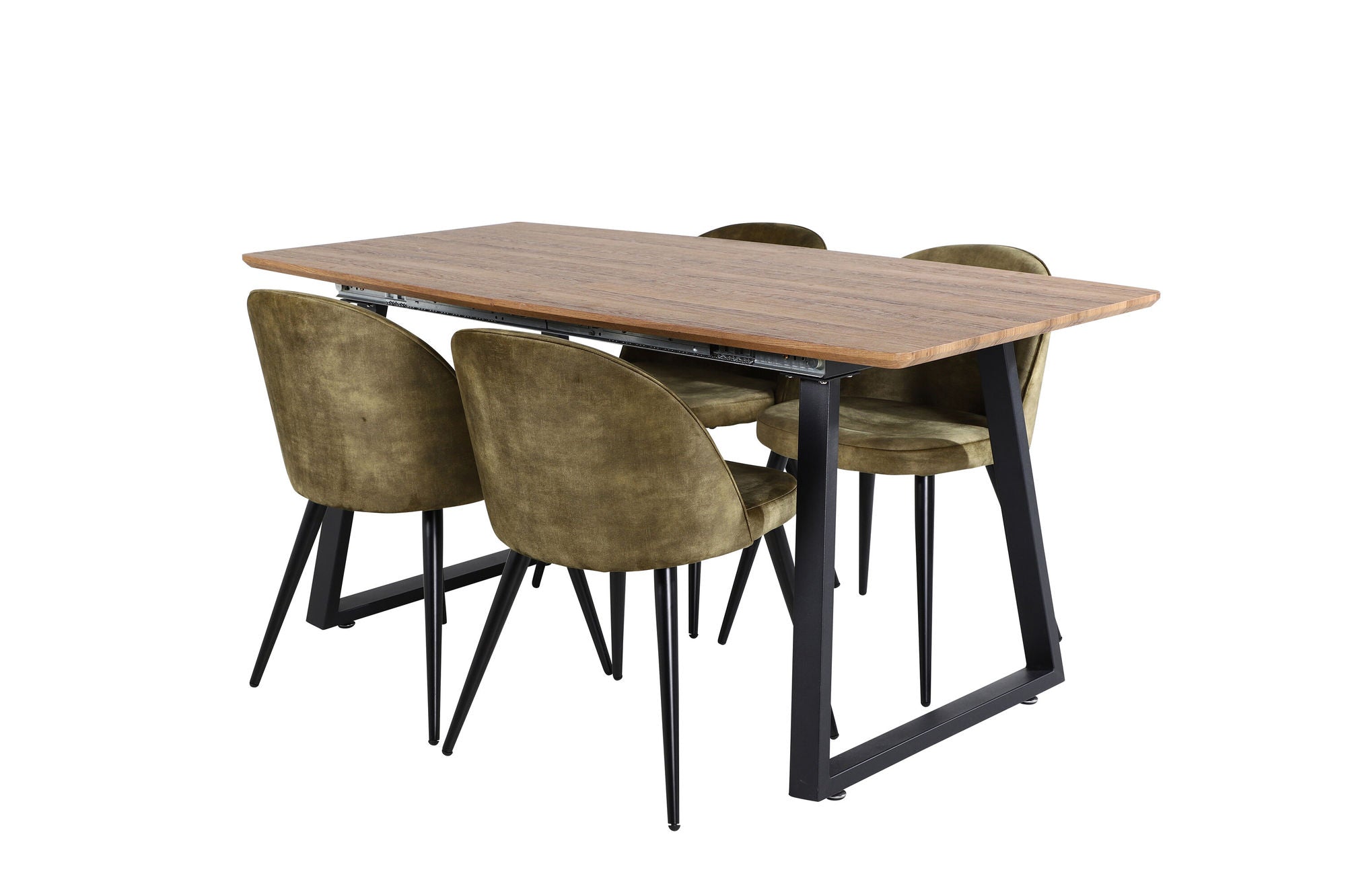 Venture Home Inca spisebord - 160/200*85*H75 - Oak / Black+Velvet Dining Chiar - Black legs - Dusty Green Velvet_4