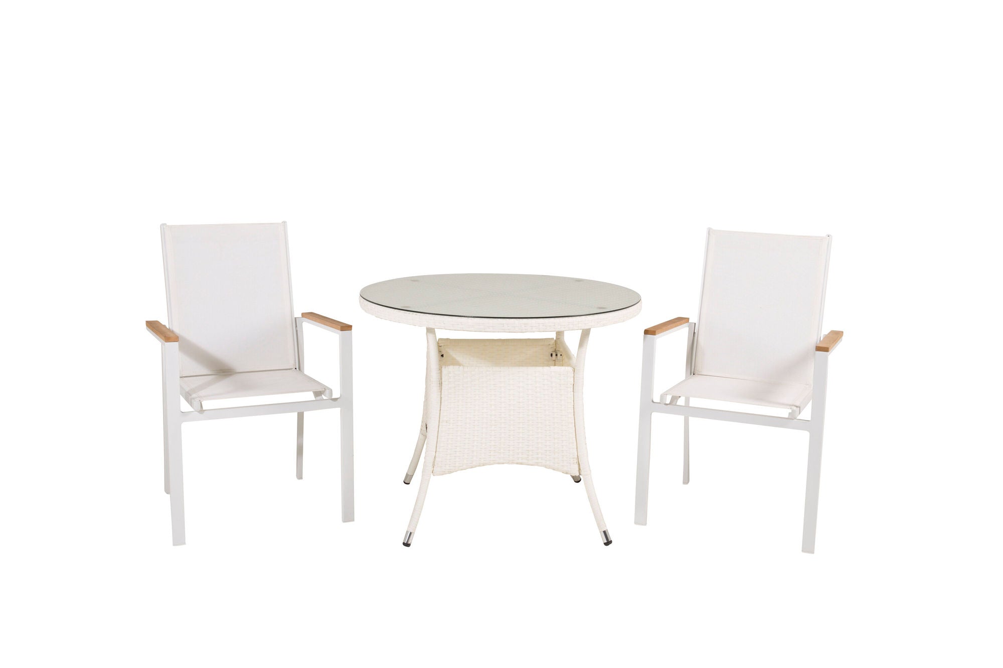 Venture Home Volta spisebord - White - ø90+Texas Arm stol (stackable) - White / Teak_2