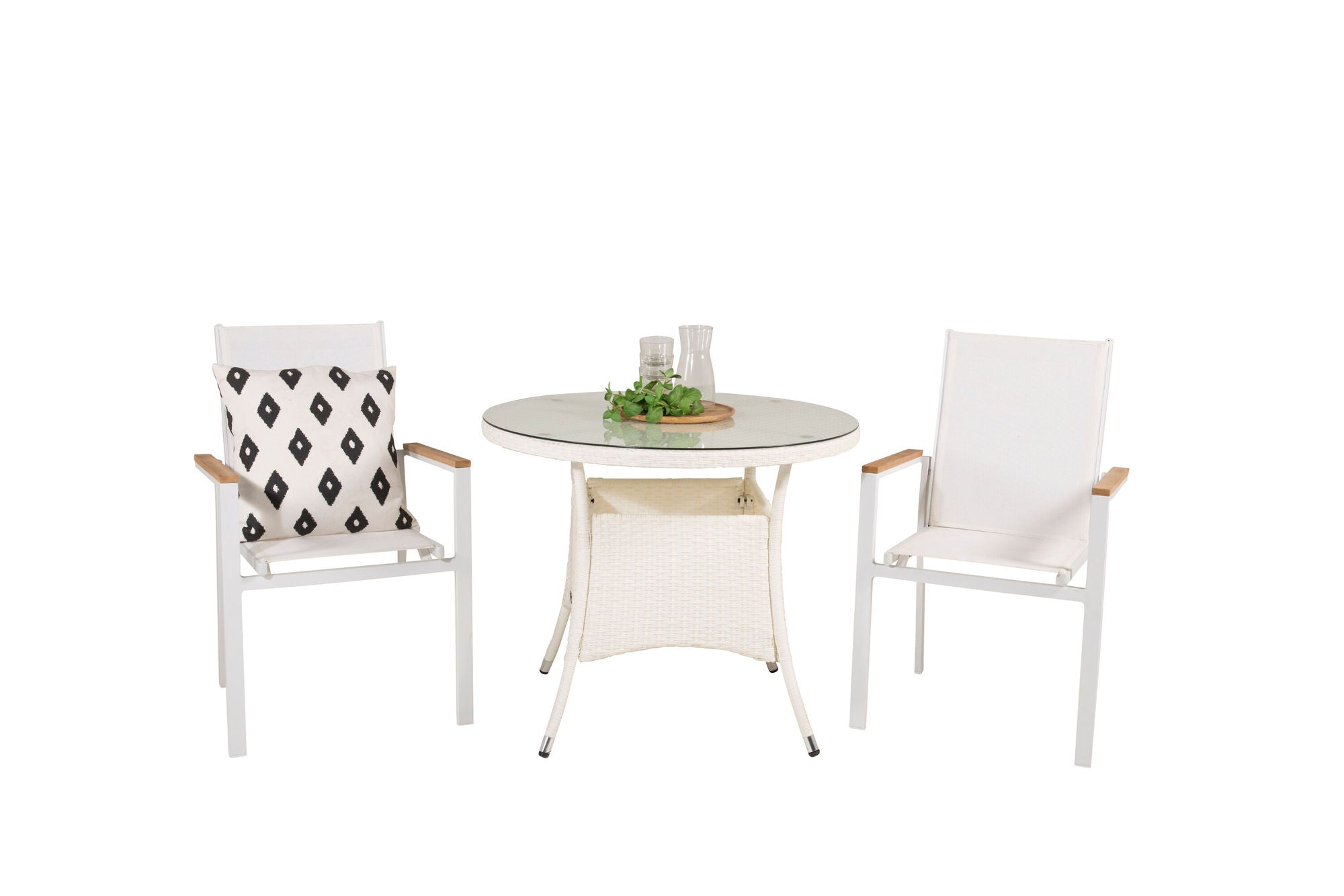 Venture Home Volta spisebord - White - ø90+Texas Arm stol (stackable) - White / Teak_2