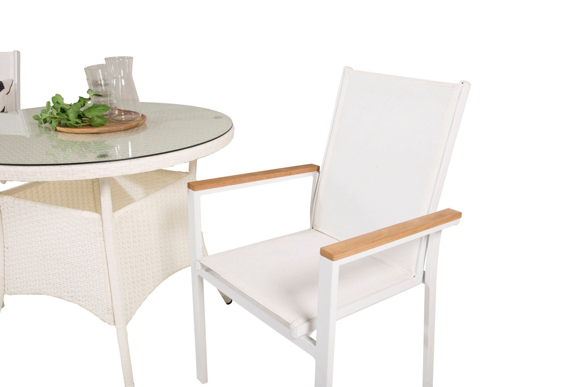 Venture Home Volta spisebord - White - ø90+Texas Arm stol (stackable) - White / Teak_2