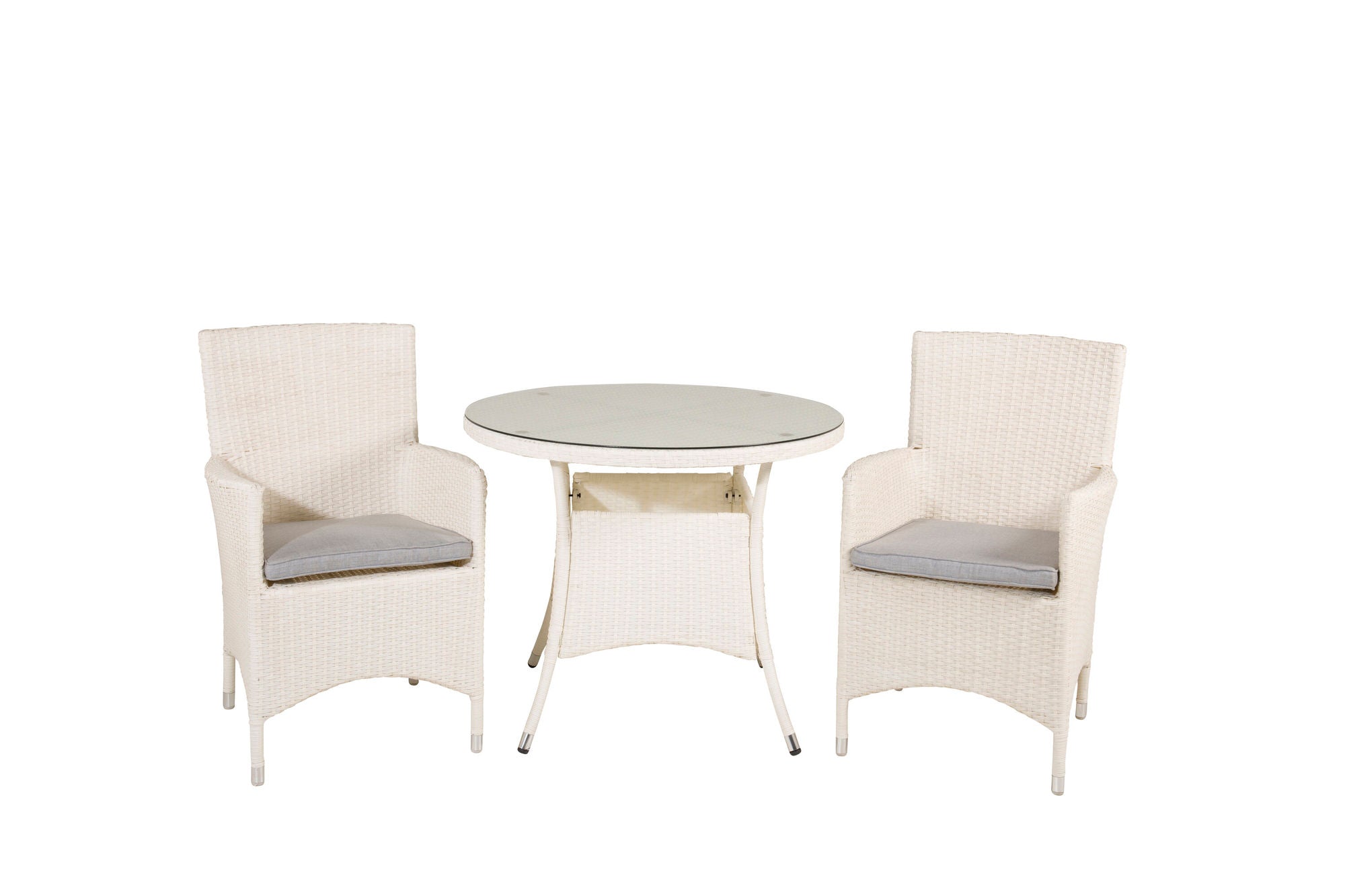 Venture Home Volta spisebord - White - ø90+Malin Arm stol with cushion - White / Grey cushion_2