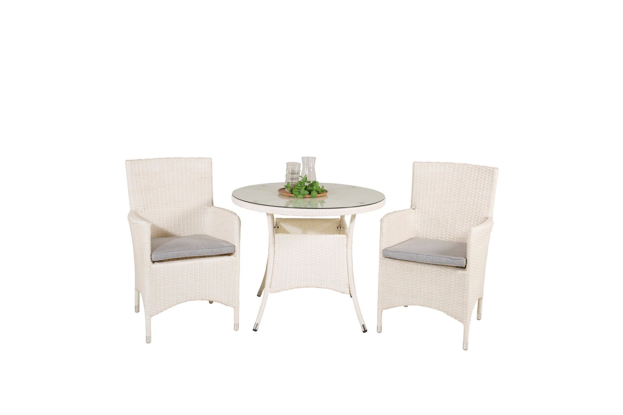 Venture Home Volta spisebord - White - ø90+Malin Arm stol with cushion - White / Grey cushion_2
