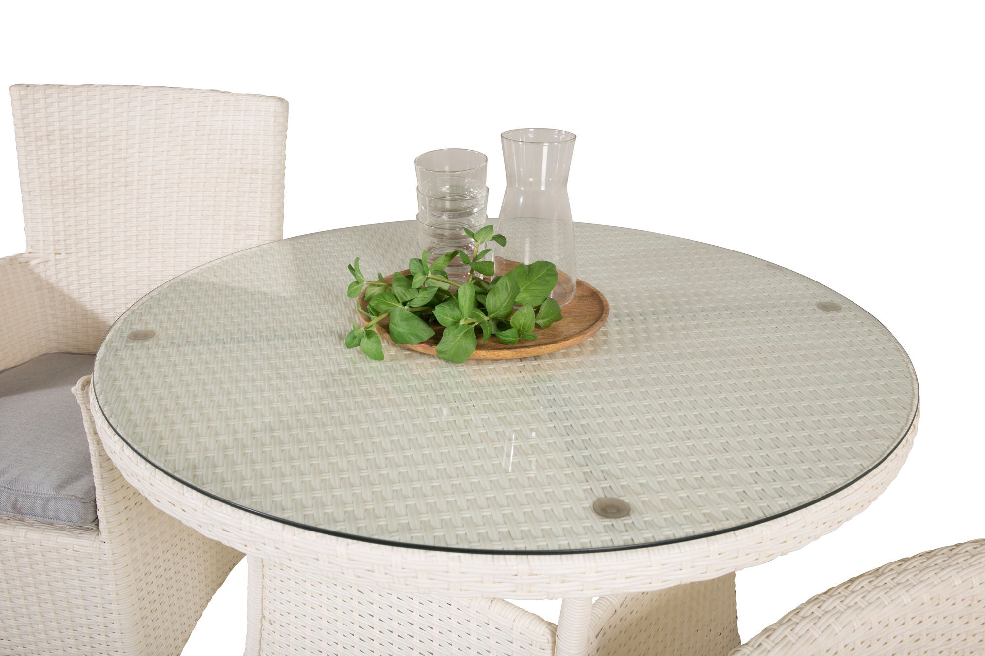 Venture Home Volta spisebord - White - ø90+Malin Arm stol with cushion - White / Grey cushion_2