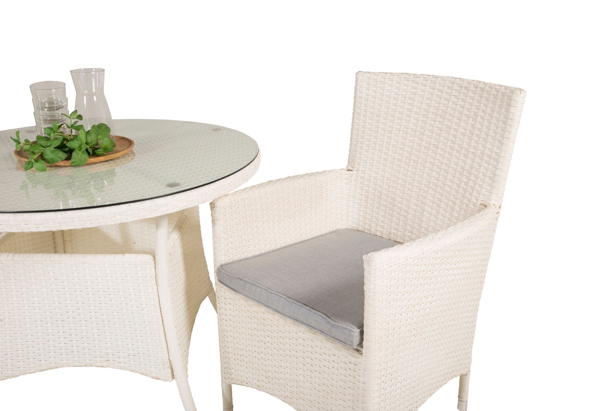 Venture Home Volta spisebord - White - ø90+Malin Arm stol with cushion - White / Grey cushion_2