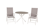 Venture Home Parma cafébord ø90 - White Alu / Grey Aintwood+Break 5:pos stol - White alu / Grey Textilene_2