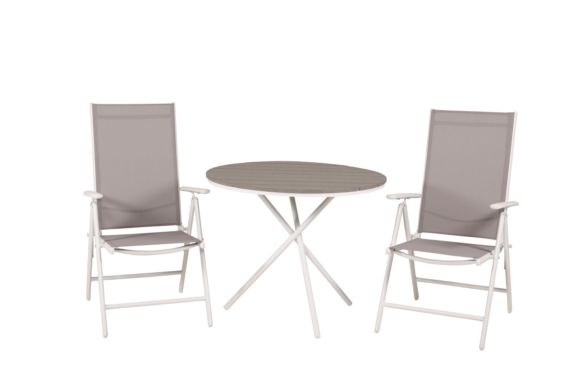 Venture Home Parma cafébord ø90 - White Alu / Grey Aintwood+Break 5:pos stol - White alu / Grey Textilene_2