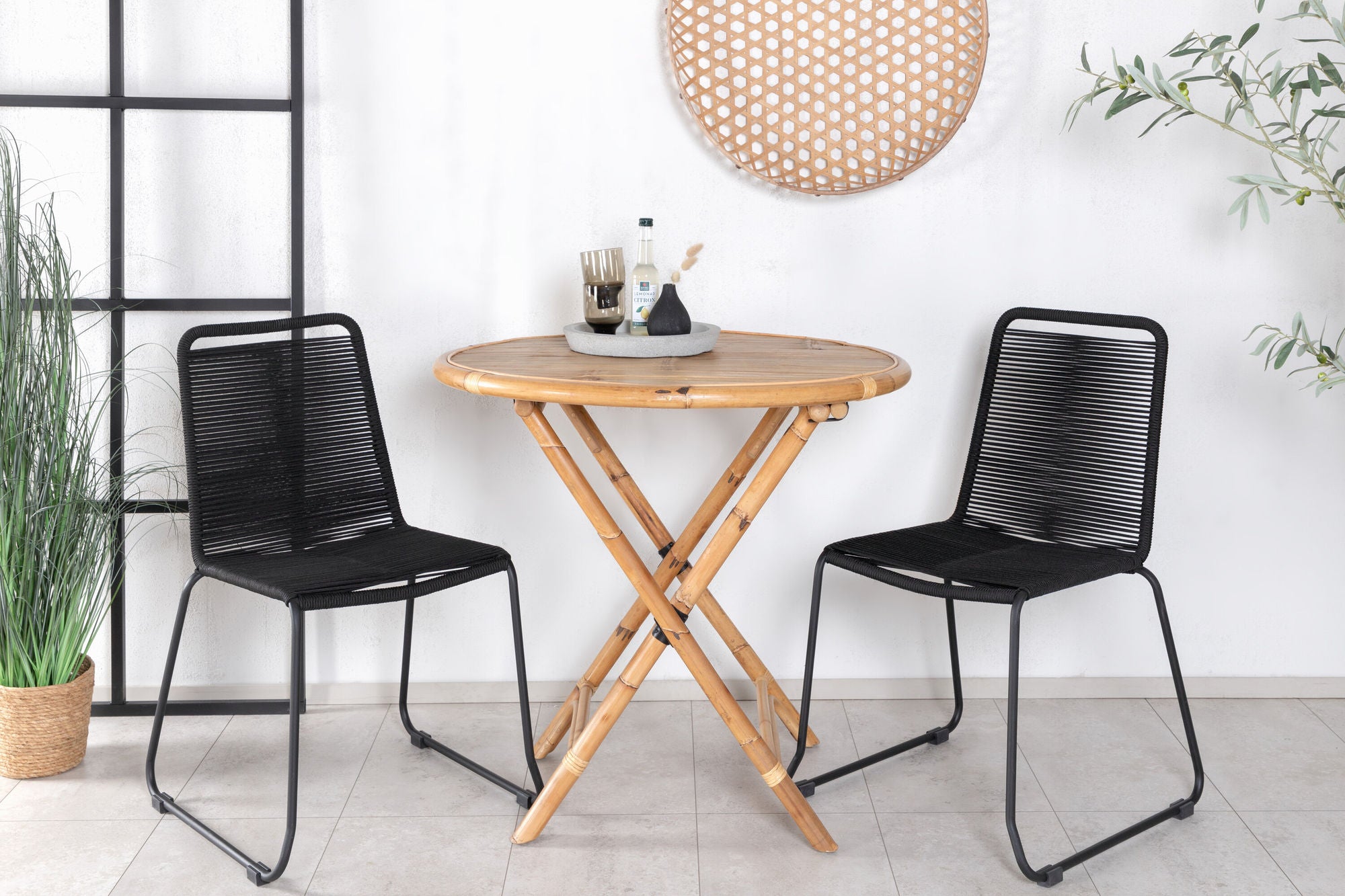 Venture Home Cane Café bord ø80cm - Bamboo+Lindos Stacking stol - Black Alu / Black Rope_2