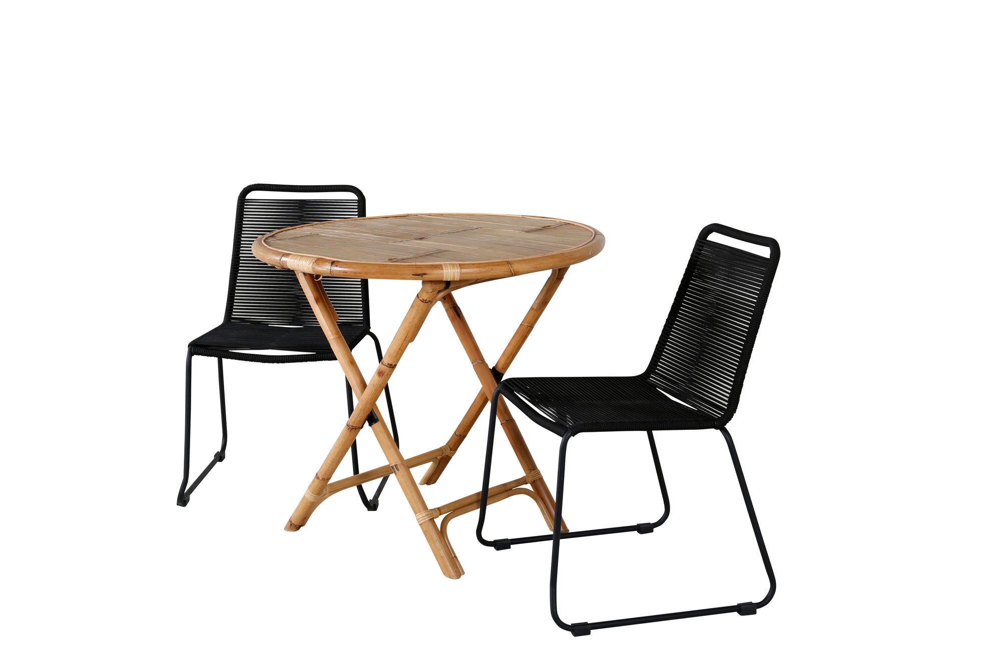 Venture Home Cane Café bord ø80cm - Bamboo+Lindos Stacking stol - Black Alu / Black Rope_2