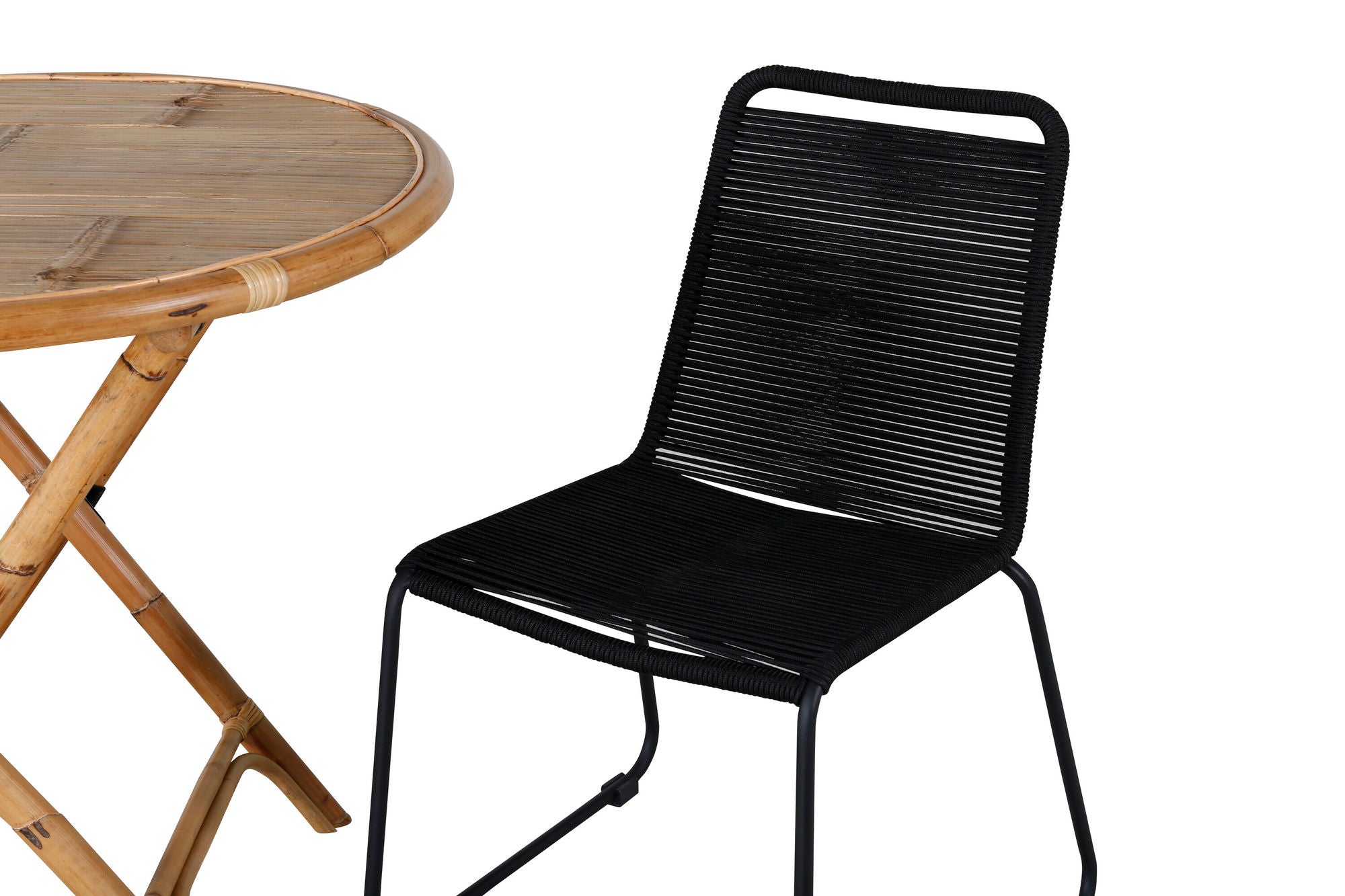 Venture Home Cane Café bord ø80cm - Bamboo+Lindos Stacking stol - Black Alu / Black Rope_2