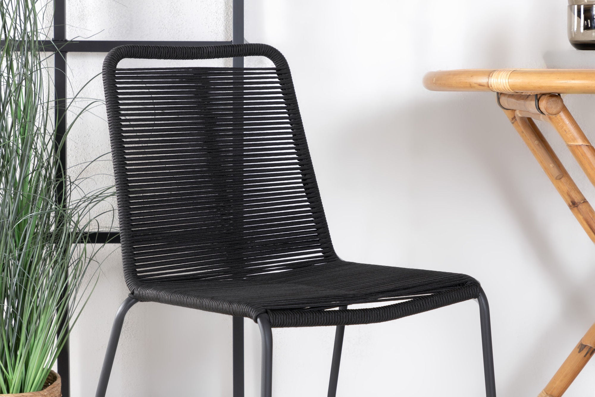 Venture Home Cane Café bord ø80cm - Bamboo+Lindos Stacking stol - Black Alu / Black Rope_2