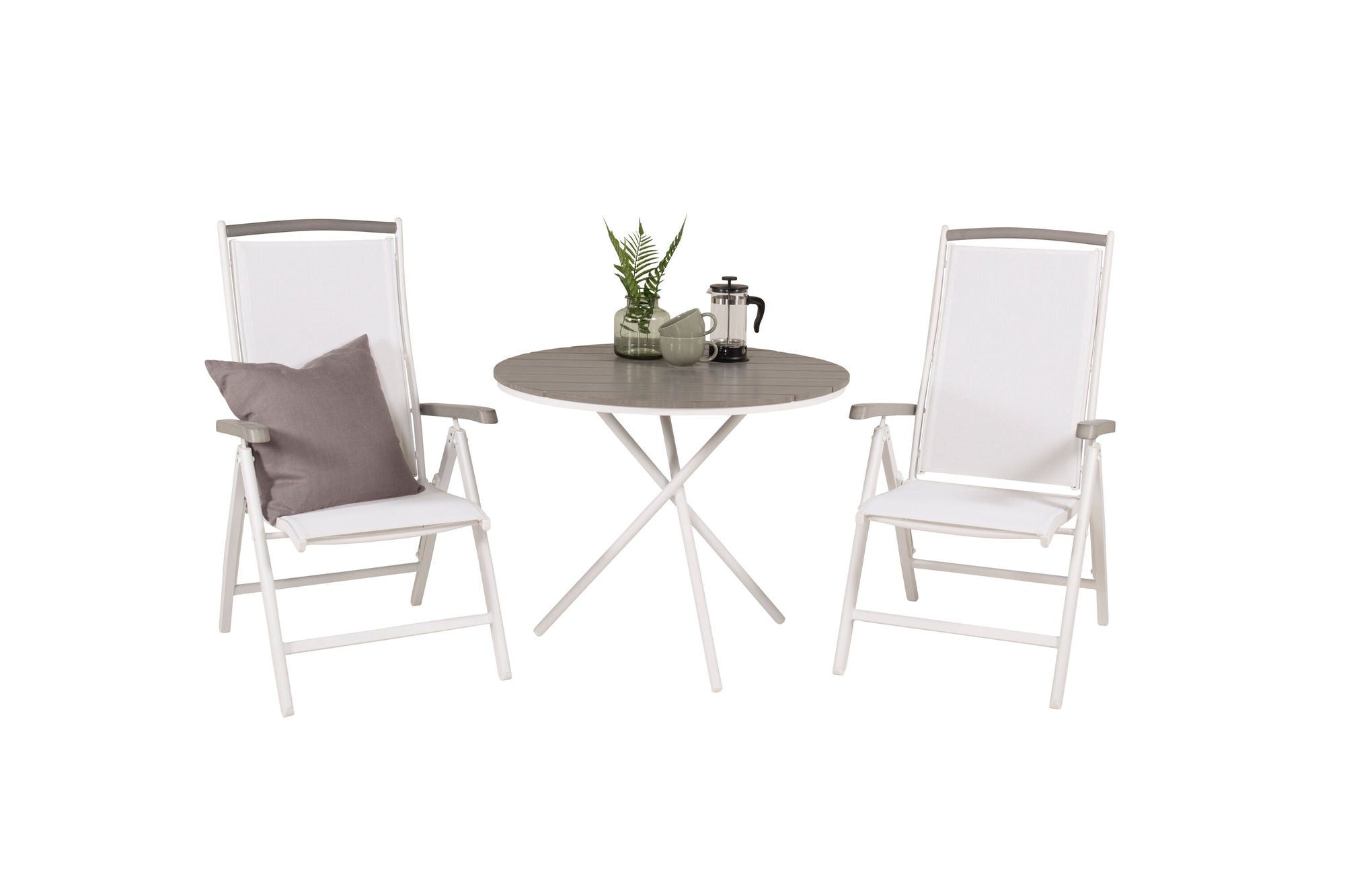 Venture Home Parma cafébord ø90 - White Alu / Grey Aintwood+Albany stol 5:pos - White Alu /