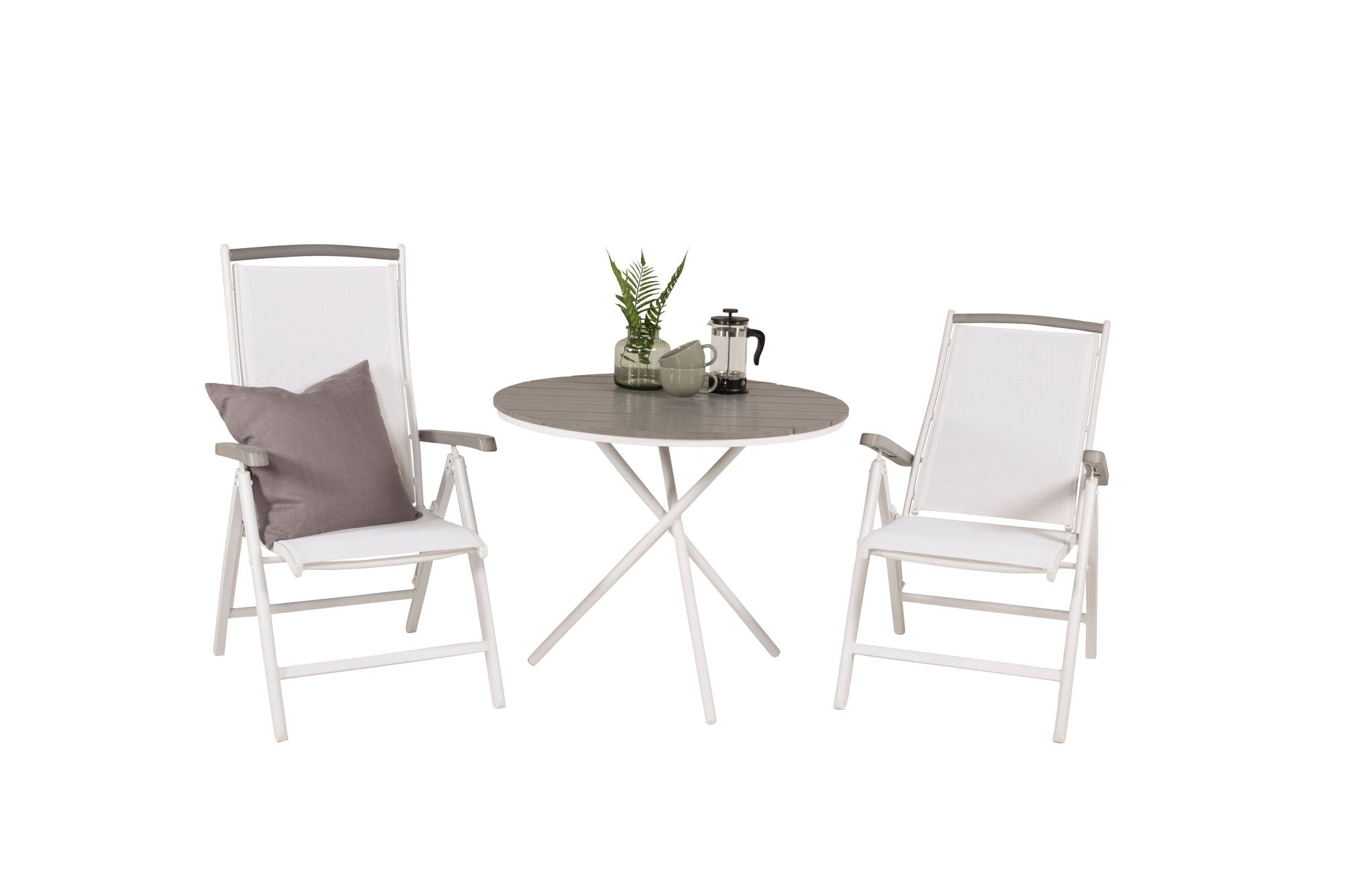 Venture Home Parma cafébord ø90 - White Alu / Grey Aintwood+Albany stol 5:pos - White Alu /