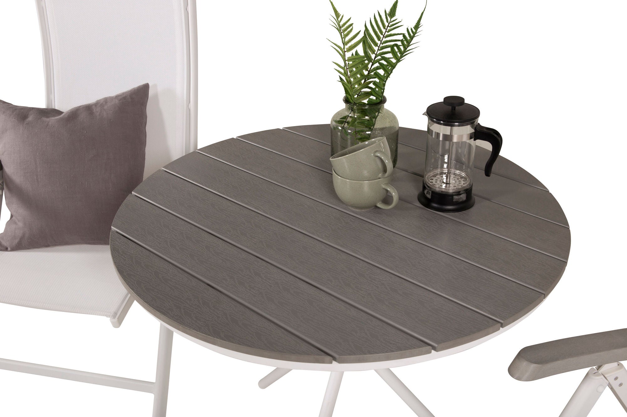 Venture Home Parma cafébord ø90 - White Alu / Grey Aintwood+Albany stol 5:pos - White Alu /