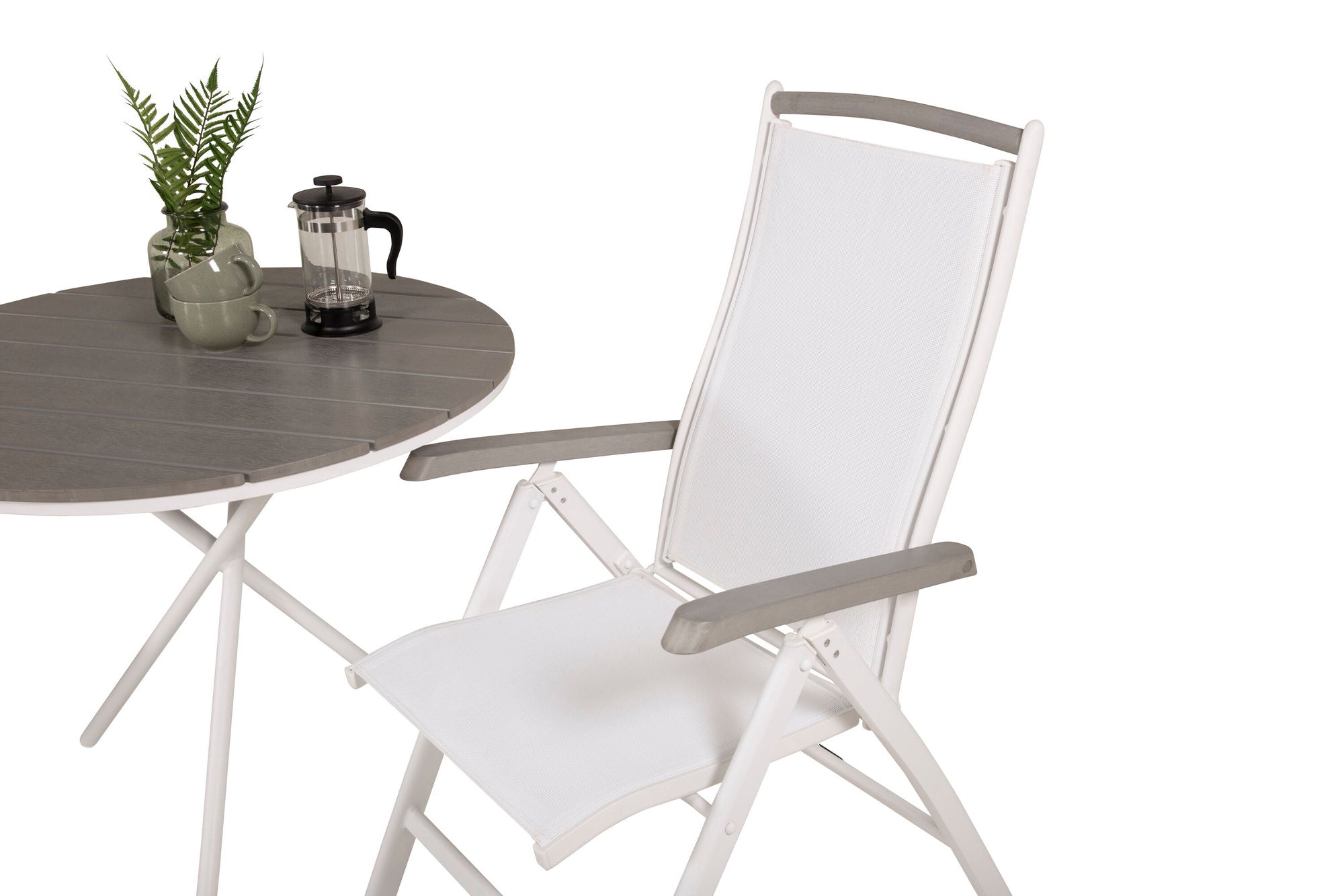 Venture Home Parma cafébord ø90 - White Alu / Grey Aintwood+Albany stol 5:pos - White Alu /