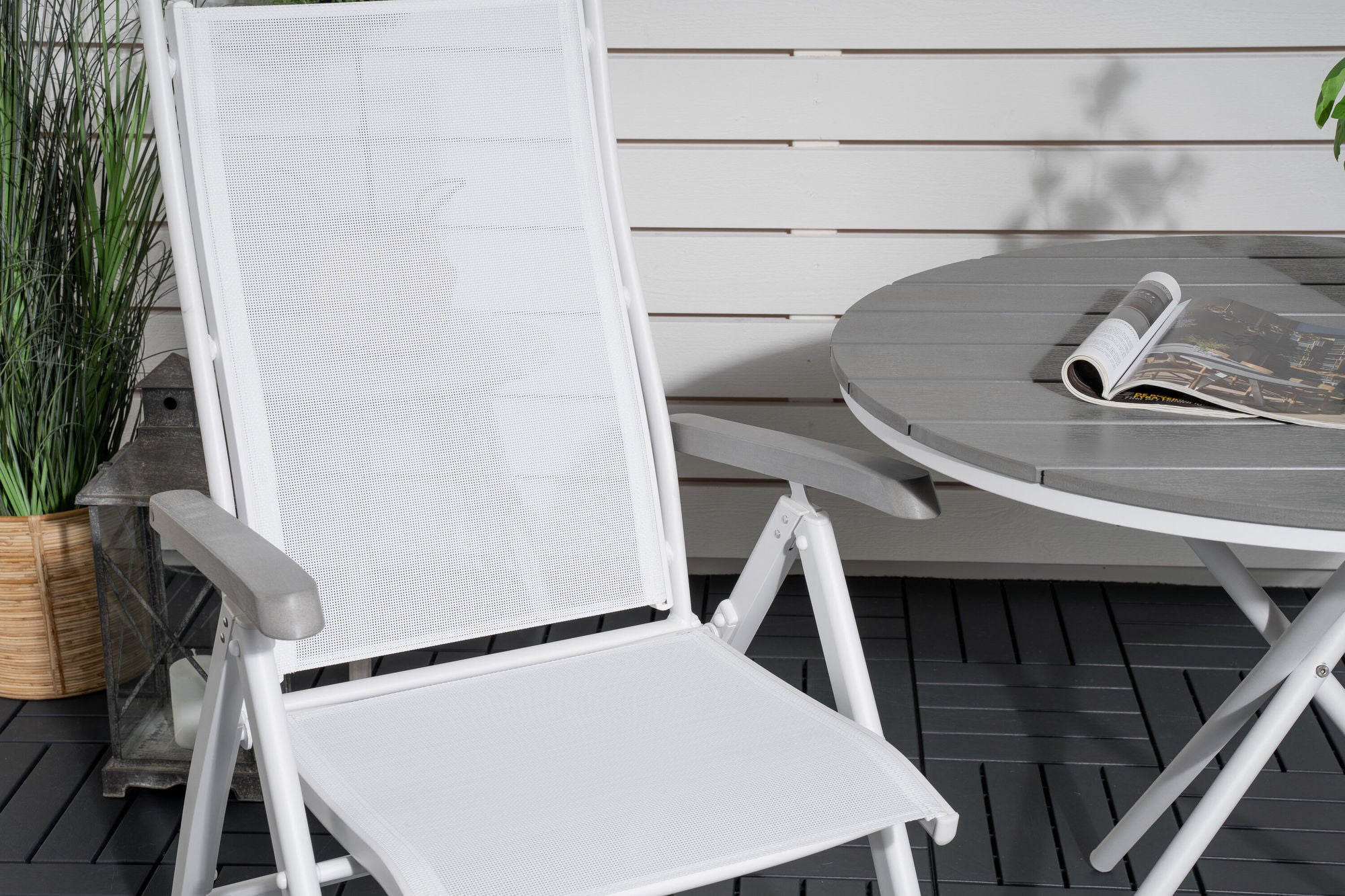 Venture Home Parma cafébord ø90 - White Alu / Grey Aintwood+Albany stol 5:pos - White Alu /