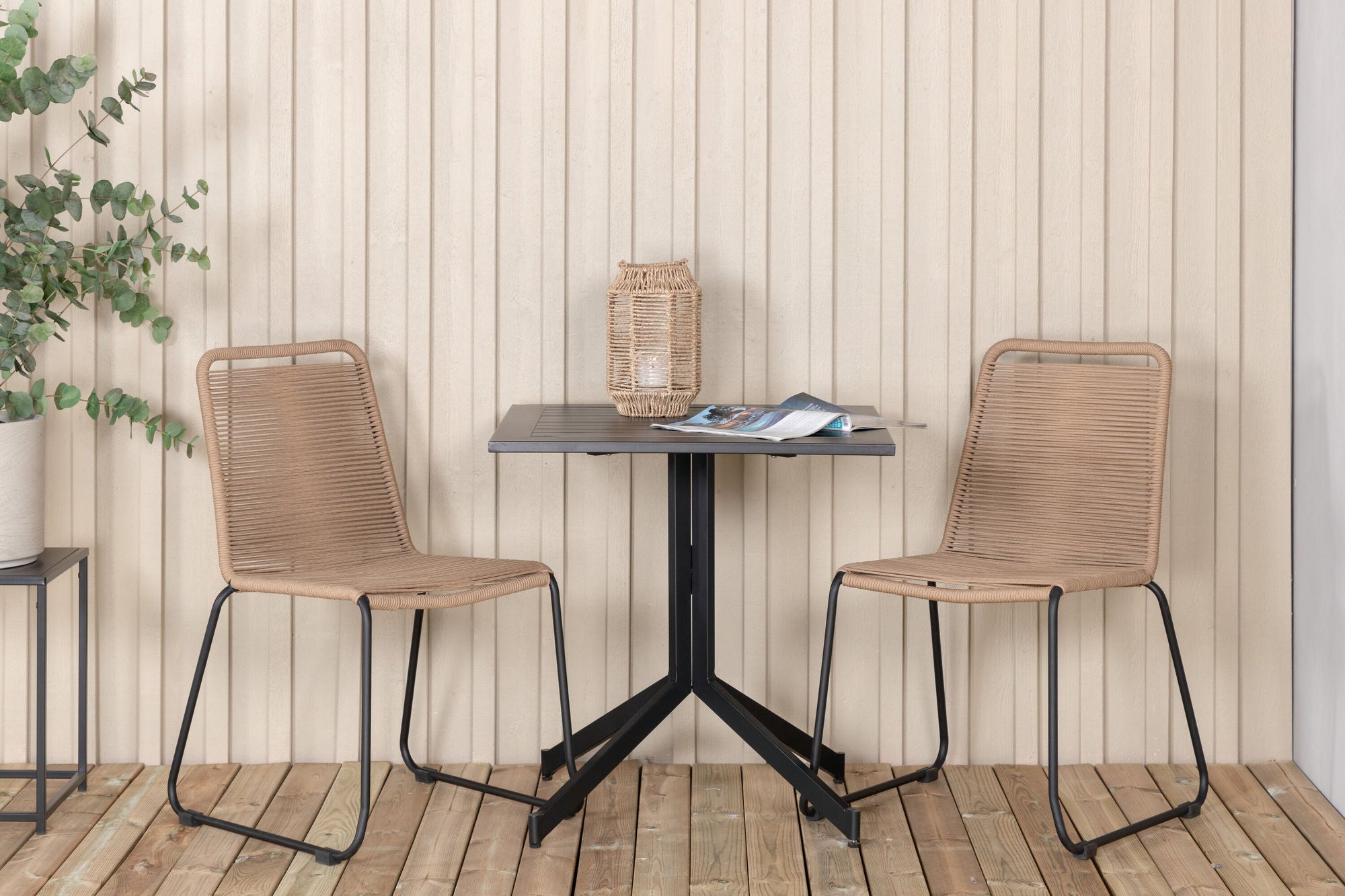 Venture Home Way café bord 70*70+Lindos Stacking stol - Black Alu / Latte Rope_2