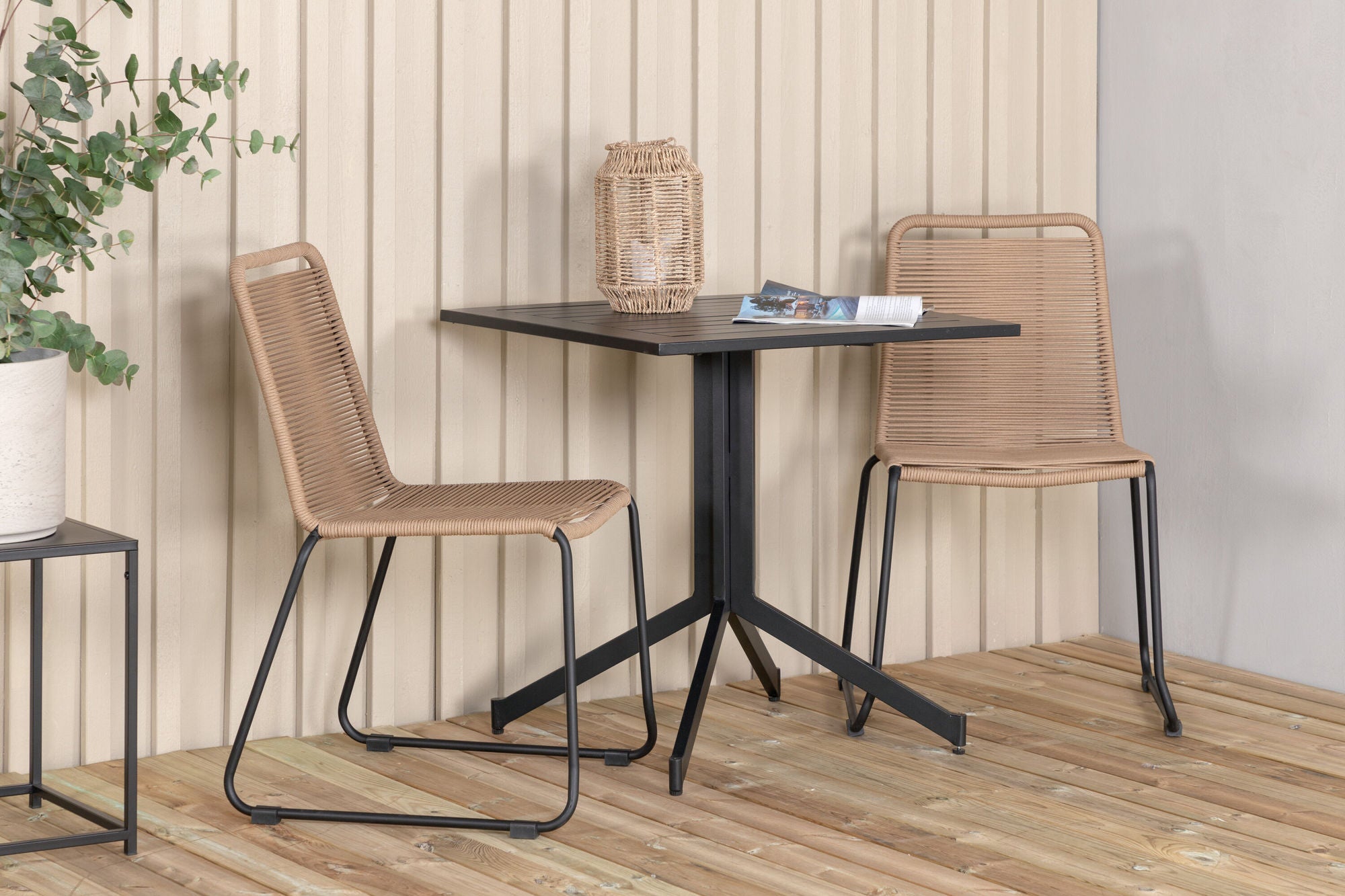 Venture Home Way café bord 70*70+Lindos Stacking stol - Black Alu / Latte Rope_2
