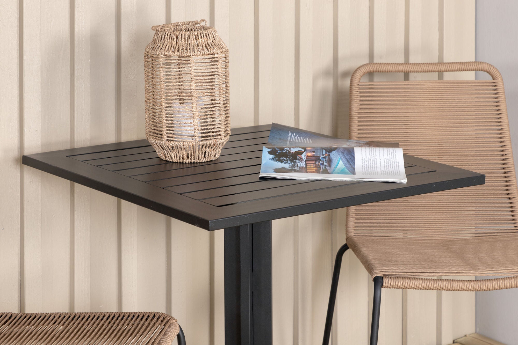 Venture Home Way café bord 70*70+Lindos Stacking stol - Black Alu / Latte Rope_2