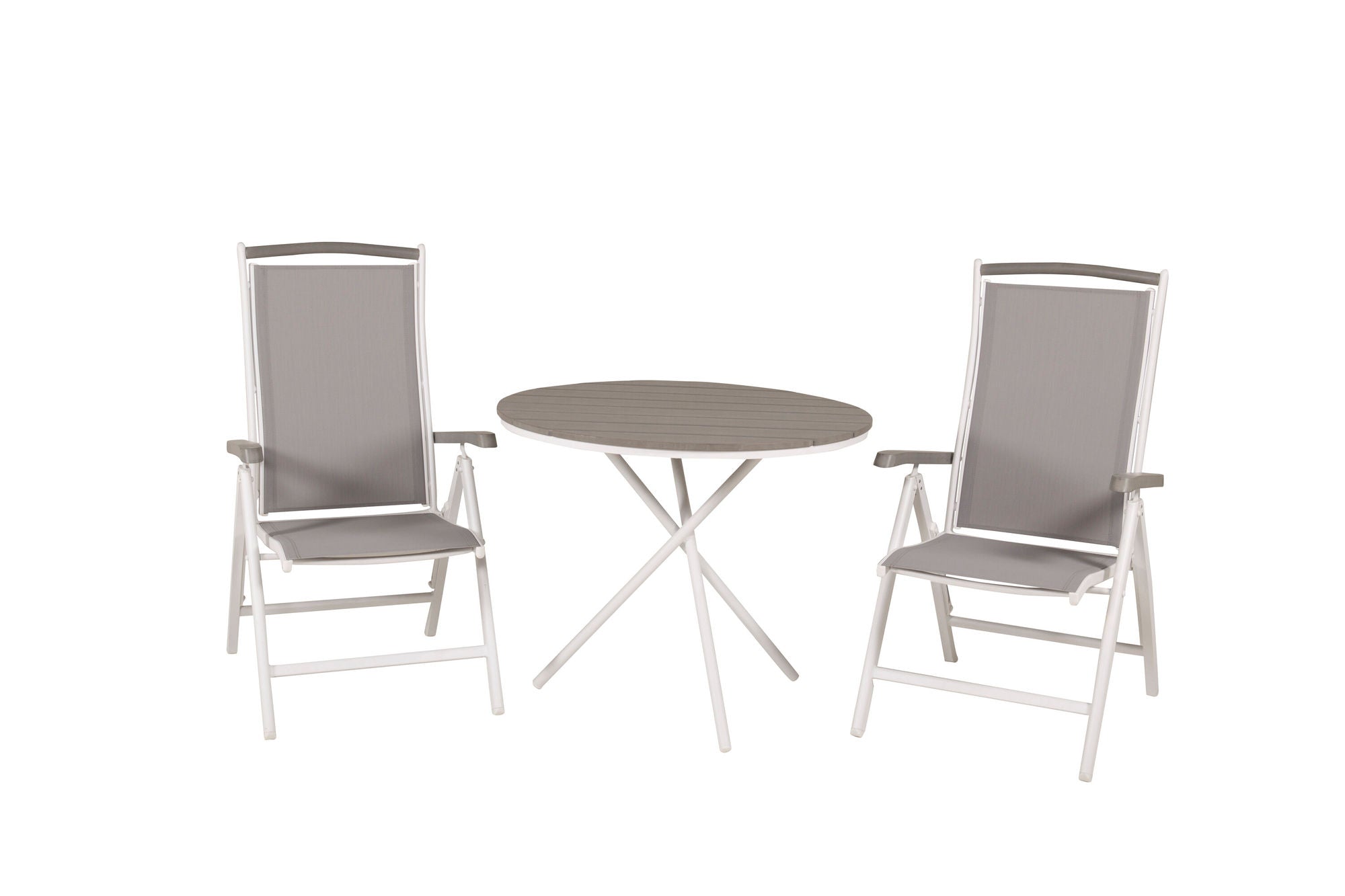 Venture Home Parma cafébord ø90 - White Alu / Grey Aintwood+Albany stol 5:pos - White Alu / Grey Textilene / Aintwood_2