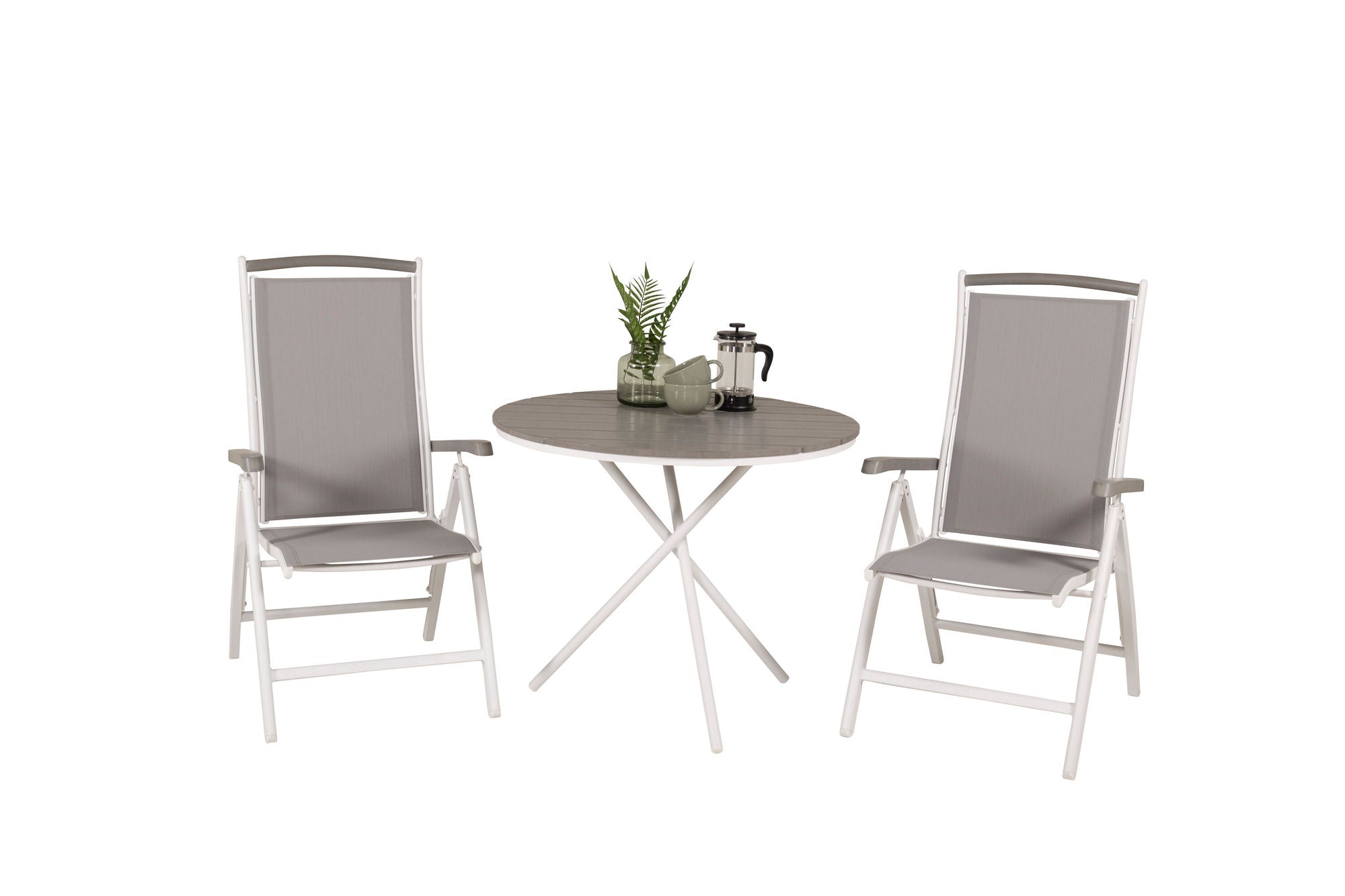 Venture Home Parma cafébord ø90 - White Alu / Grey Aintwood+Albany stol 5:pos - White Alu / Grey Textilene / Aintwood_2