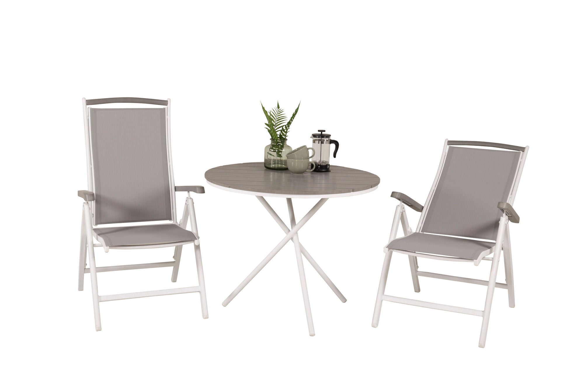 Venture Home Parma cafébord ø90 - White Alu / Grey Aintwood+Albany stol 5:pos - White Alu / Grey Textilene / Aintwood_2