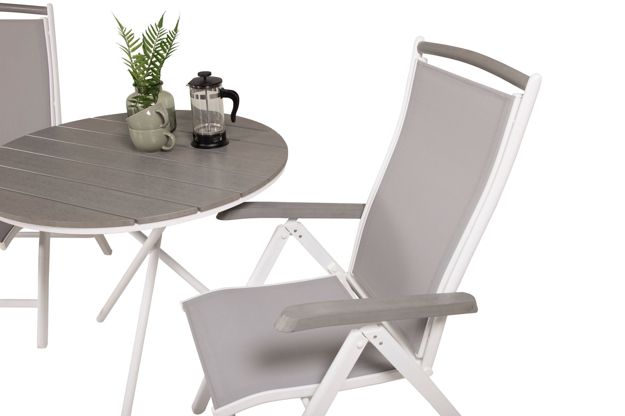 Venture Home Parma cafébord ø90 - White Alu / Grey Aintwood+Albany stol 5:pos - White Alu / Grey Textilene / Aintwood_2