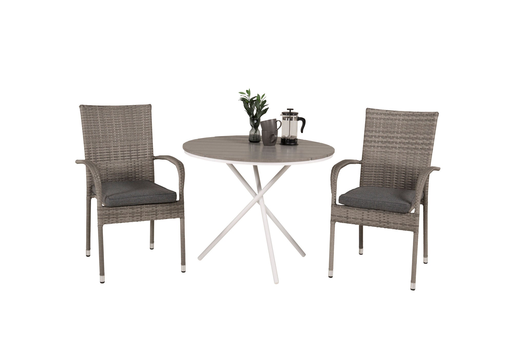 Venture Home Parma cafébord ø90 - White Alu / Grey Aintwood+Anna Arm stol (stackable) - Grey_2
