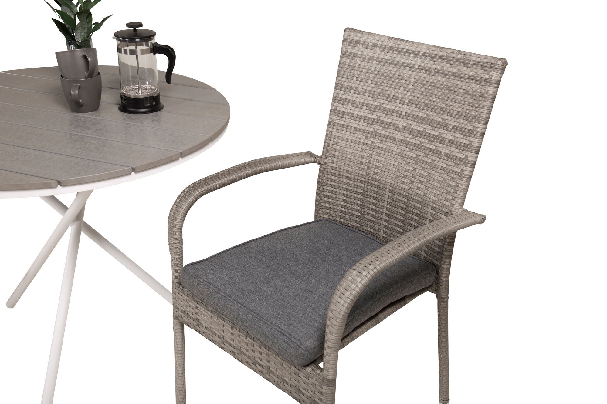 Venture Home Parma cafébord ø90 - White Alu / Grey Aintwood+Anna Arm stol (stackable) - Grey_2