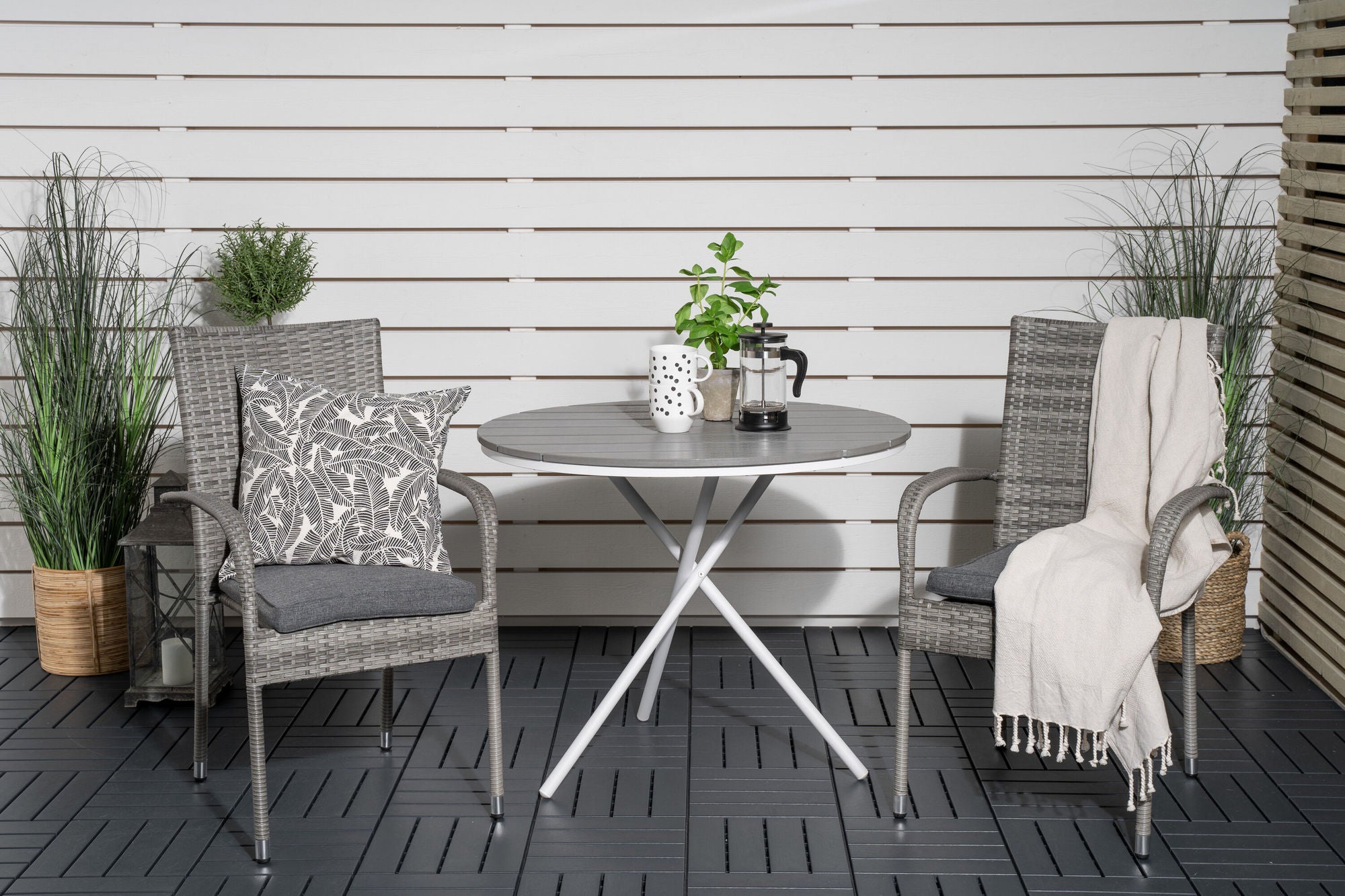 Venture Home Parma cafébord ø90 - White Alu / Grey Aintwood+Anna Arm stol (stackable) - Grey_2