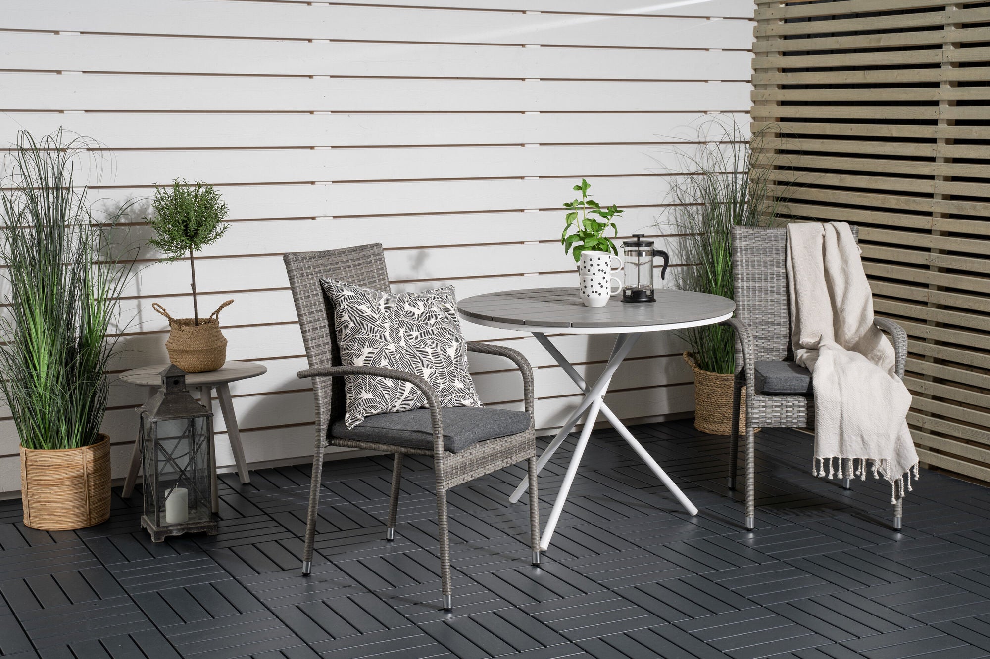 Venture Home Parma cafébord ø90 - White Alu / Grey Aintwood+Anna Arm stol (stackable) - Grey_2
