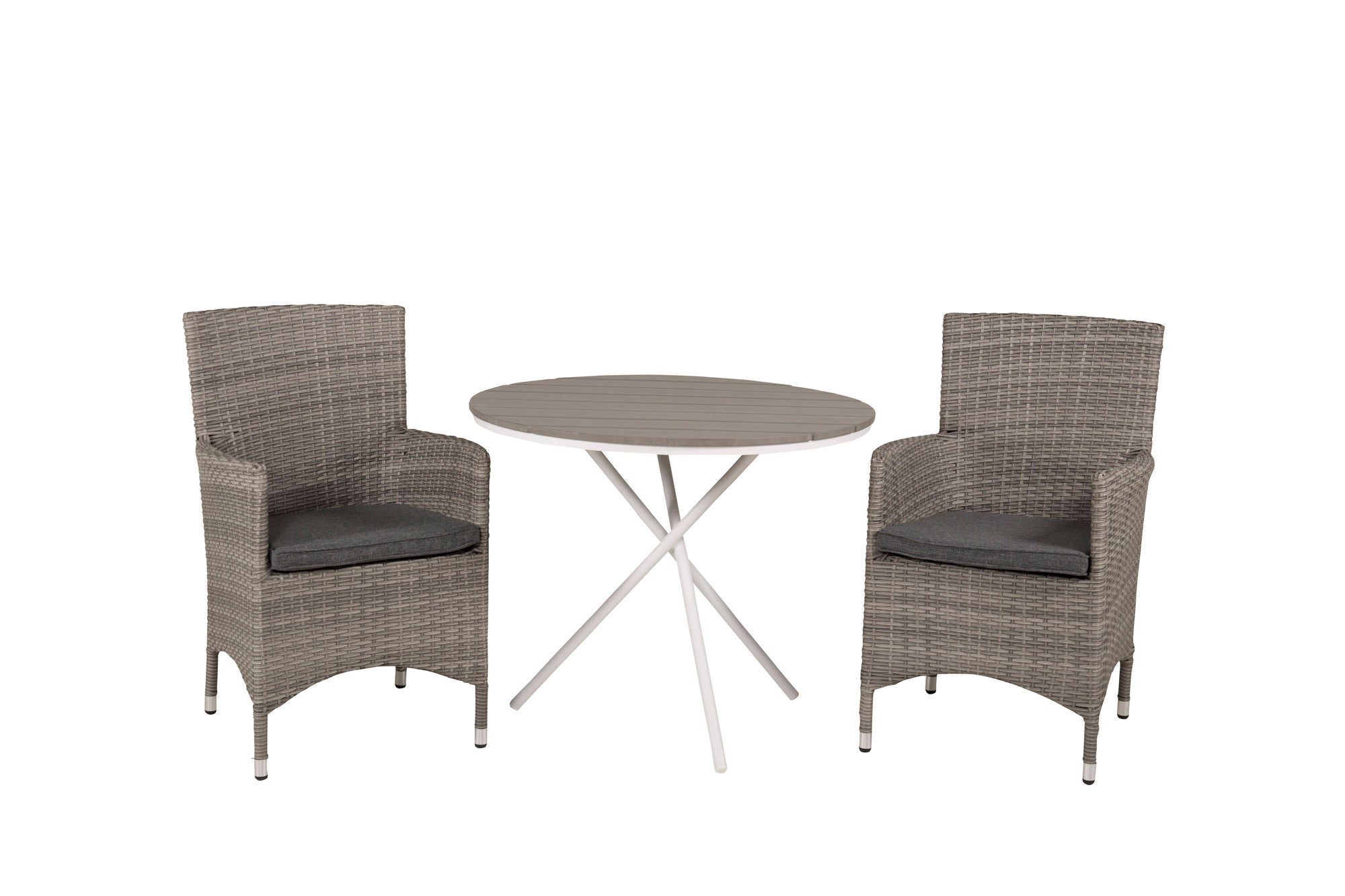 Venture Home Parma cafébord ø90 - White Alu / Grey Aintwood+Malin Arm stol with cushion - Grey / Grey cushion_2