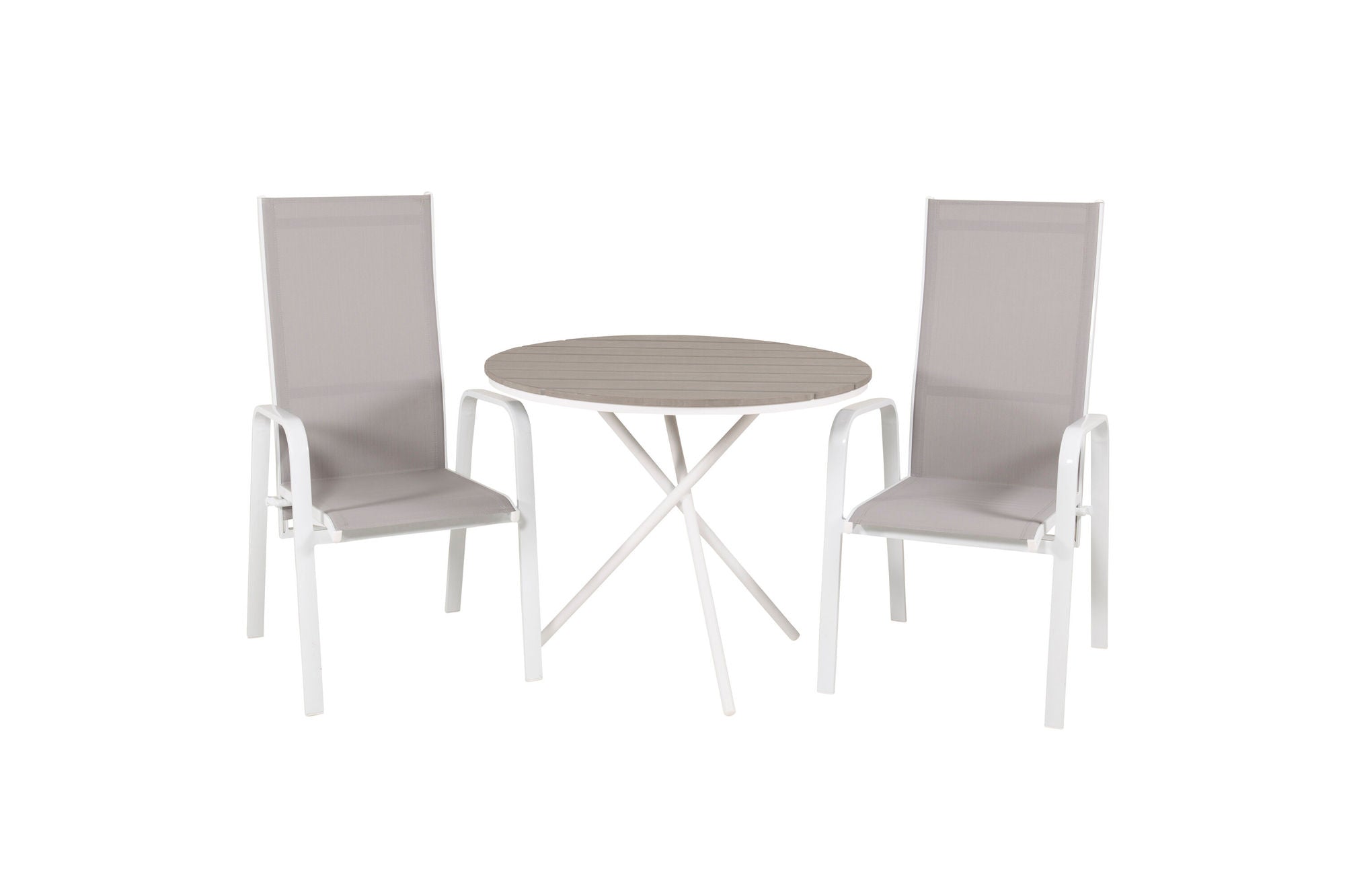Venture Home Parma cafébord ø90 - White Alu / Grey Aintwood+Copacabana Recliner stol (stackable) - White Alu / Grey Textilene_2