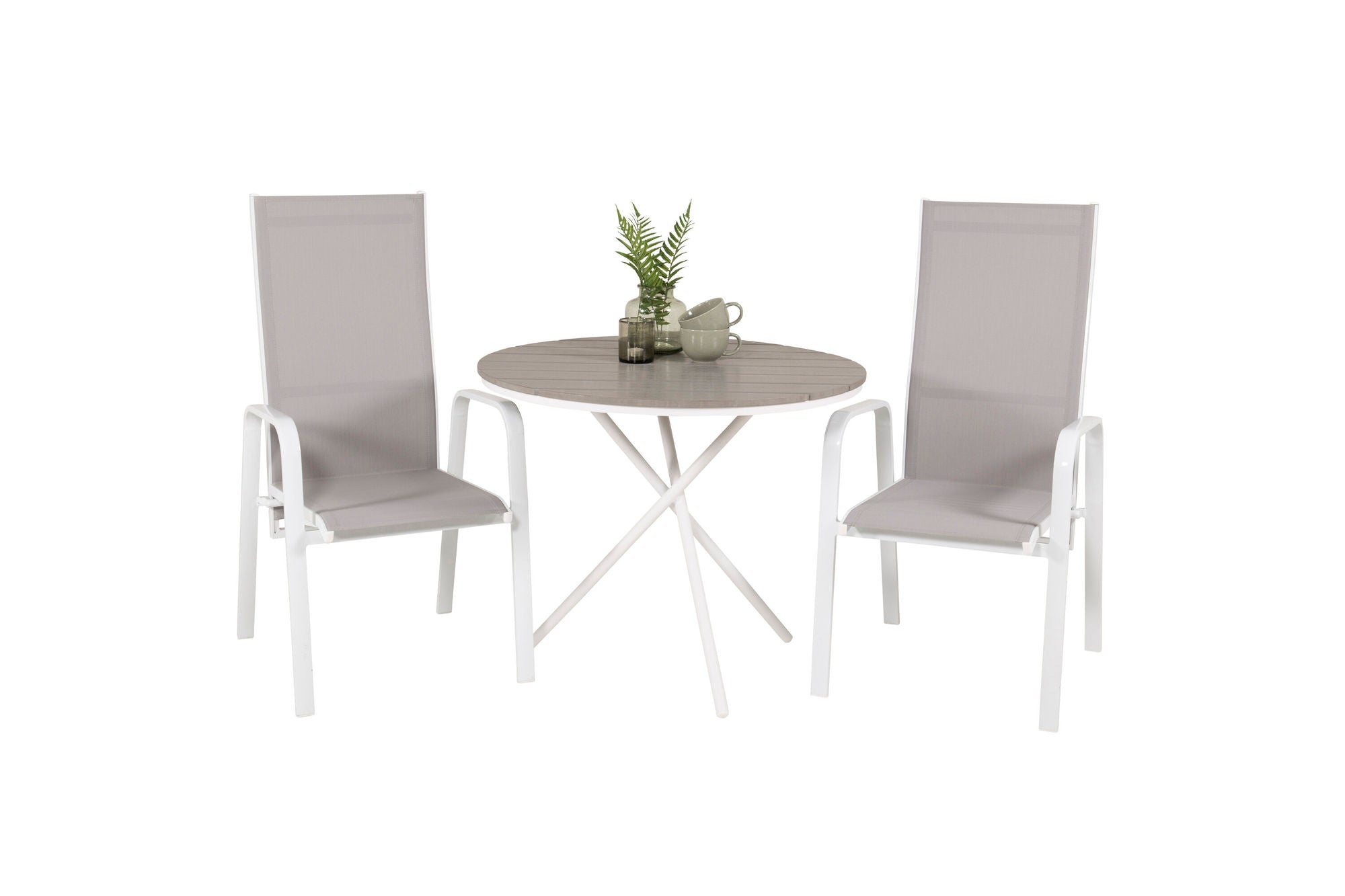 Venture Home Parma cafébord ø90 - White Alu / Grey Aintwood+Copacabana Recliner stol (stackable) - White Alu / Grey Textilene_2
