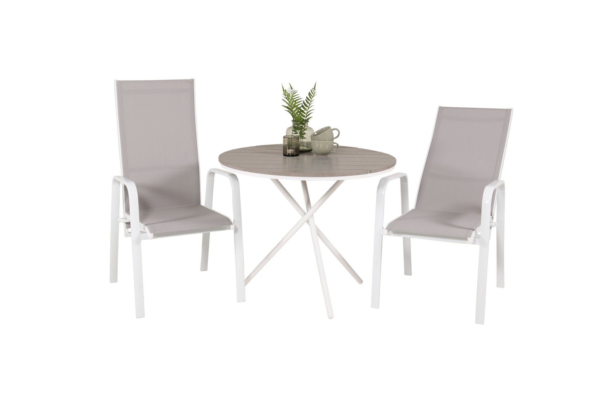 Venture Home Parma cafébord ø90 - White Alu / Grey Aintwood+Copacabana Recliner stol (stackable) - White Alu / Grey Textilene_2