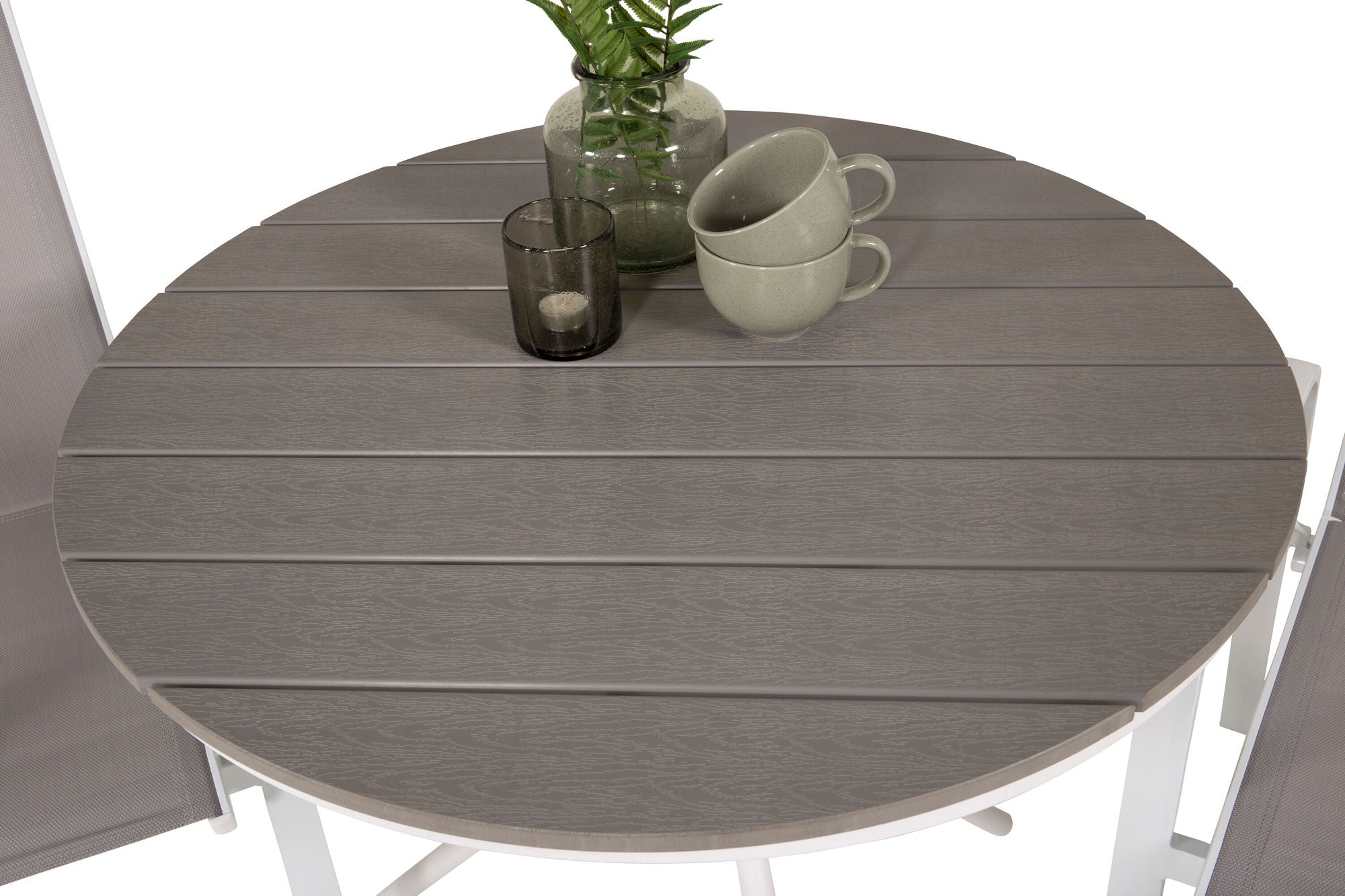Venture Home Parma cafébord ø90 - White Alu / Grey Aintwood+Copacabana Recliner stol (stackable) - White Alu / Grey Textilene_2