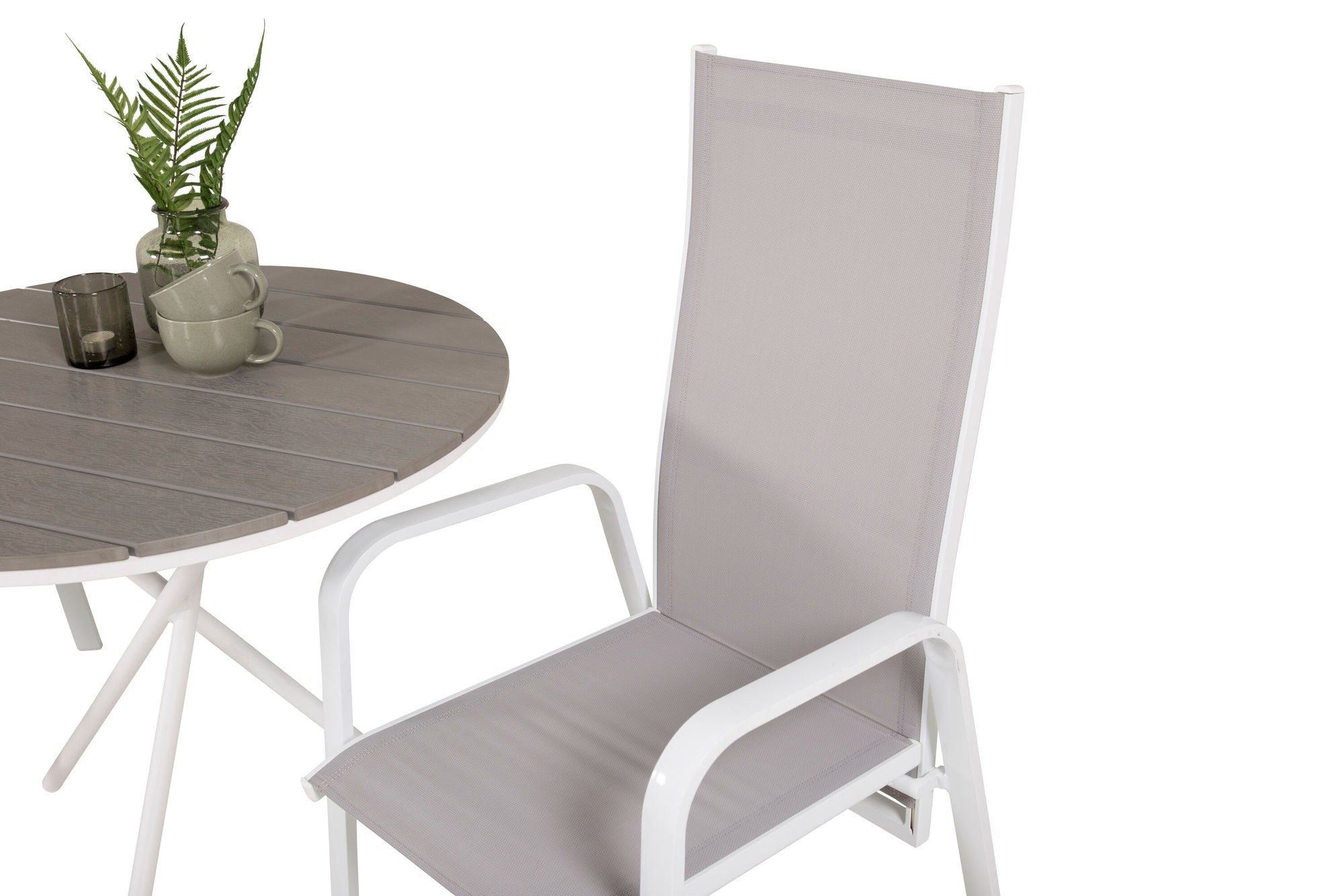 Venture Home Parma cafébord ø90 - White Alu / Grey Aintwood+Copacabana Recliner stol (stackable) - White Alu / Grey Textilene_2
