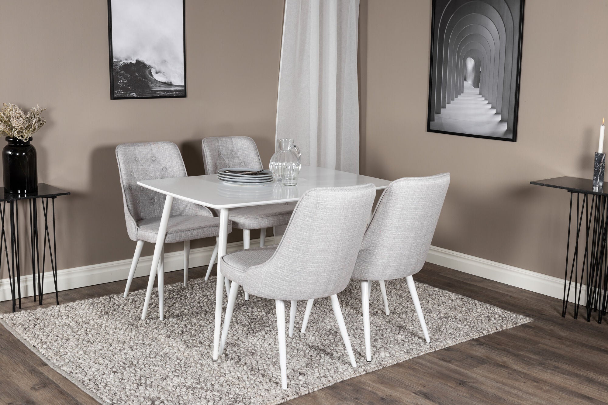 Venture Home Polar spisebord 120 cm - White White+Velvet Deluxe Spisebordsstol - White Legs - Light Grey Fabric_4