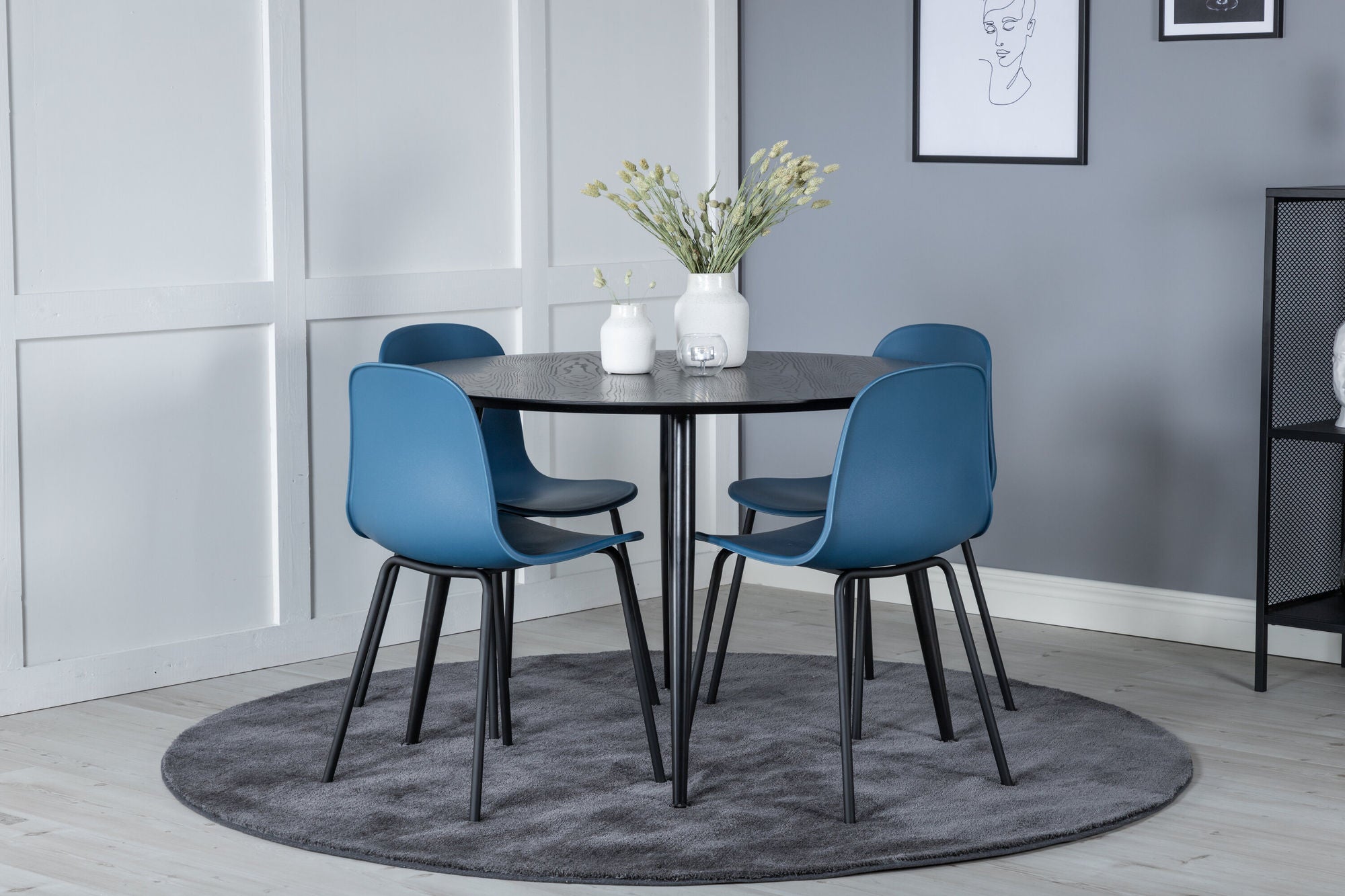 Venture Home Dipp spisebord - 115cm - Black Veneer / All black legs +Arctic Spisebordsstol - Black Legs - Blue Plastic_4