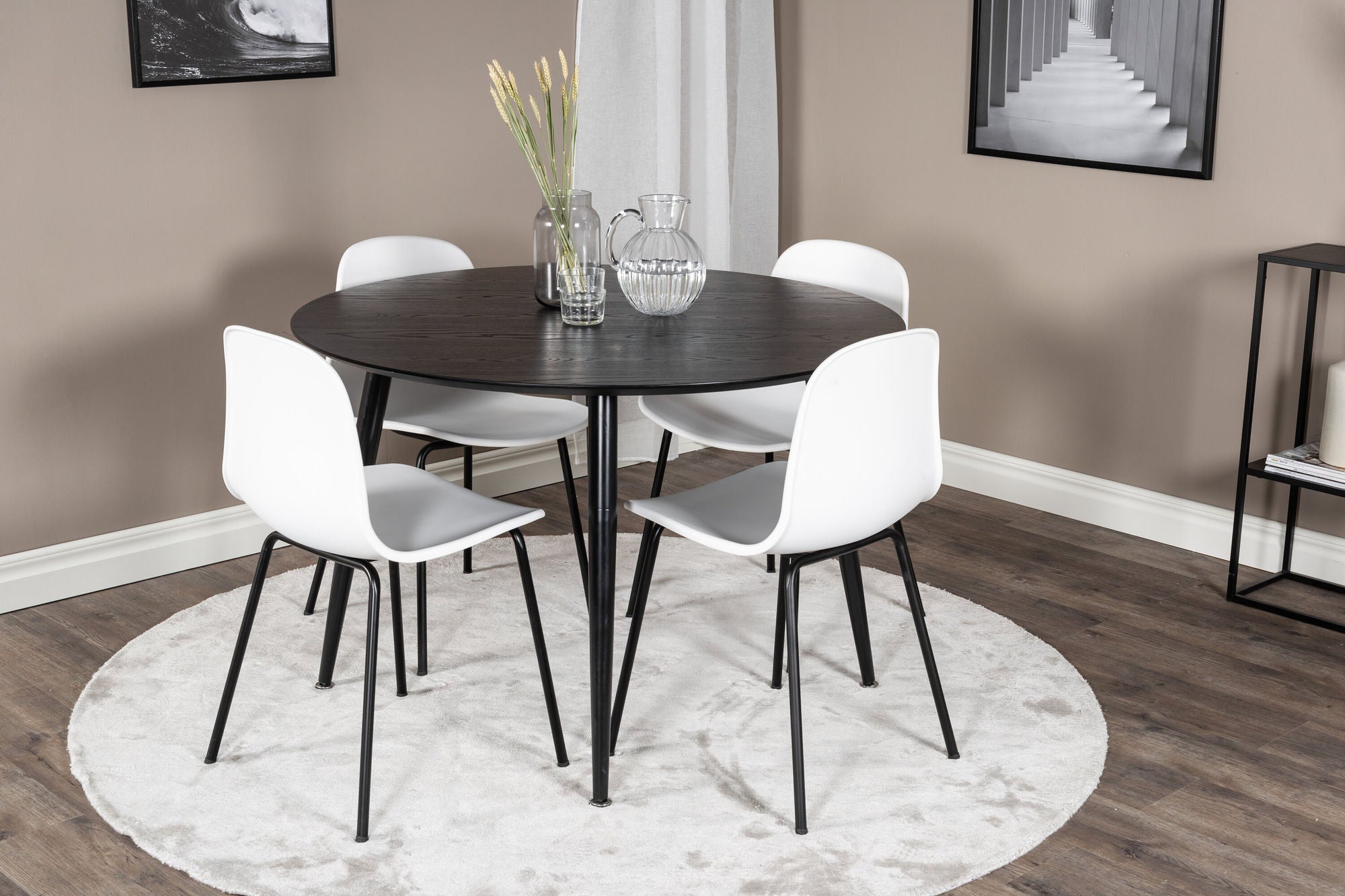 Venture Home Dipp spisebord - 115cm - Black Veneer / All black legs +Arctic Spisebordsstol - Black Legs - White Plastic_4