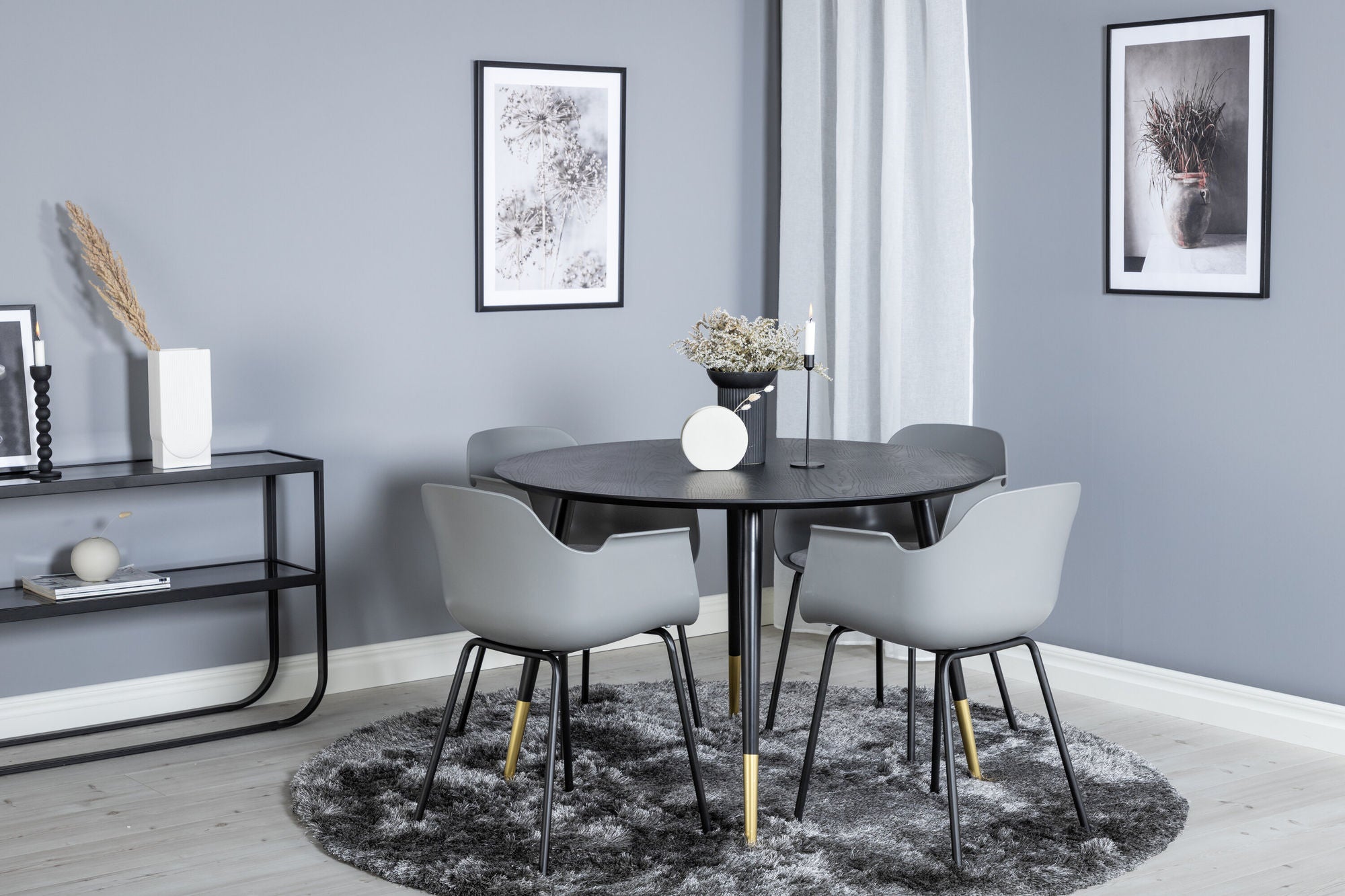 Venture Home Dipp spisebord - 115cm - Black / Black Brass+Comfort Plastic Spisebordsstol - Black Legs - Grey Plastic_4