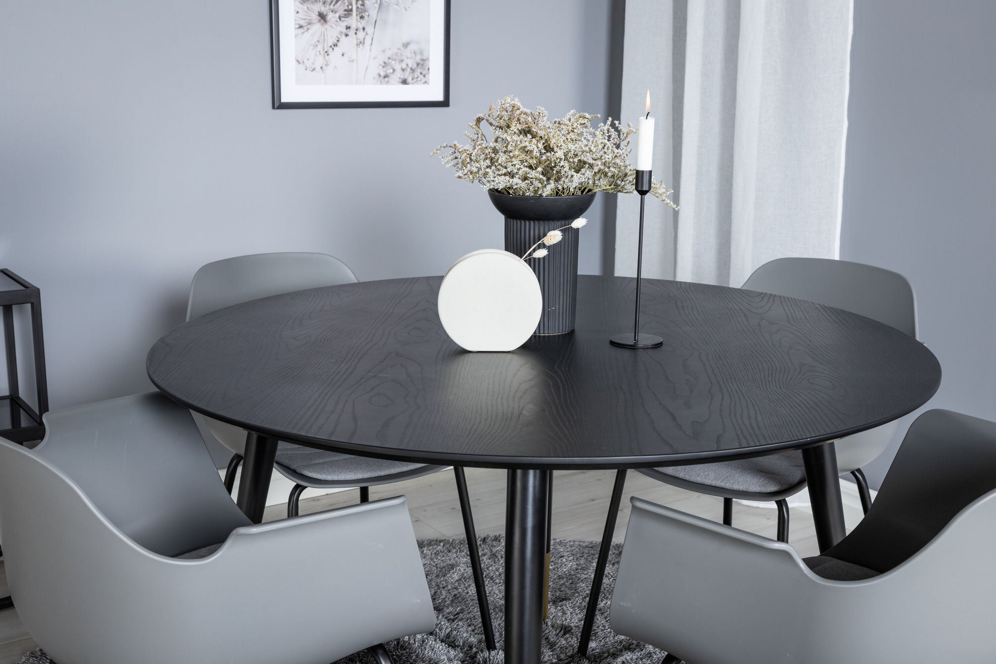Venture Home Dipp spisebord - 115cm - Black / Black Brass+Comfort Plastic Spisebordsstol - Black Legs - Grey Plastic_4