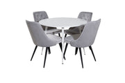 Venture Home Plaza rund bord 100 cm - White top / White Legs+Velvet Deluxe Spisebordsstol - Light Grey / Black_4
