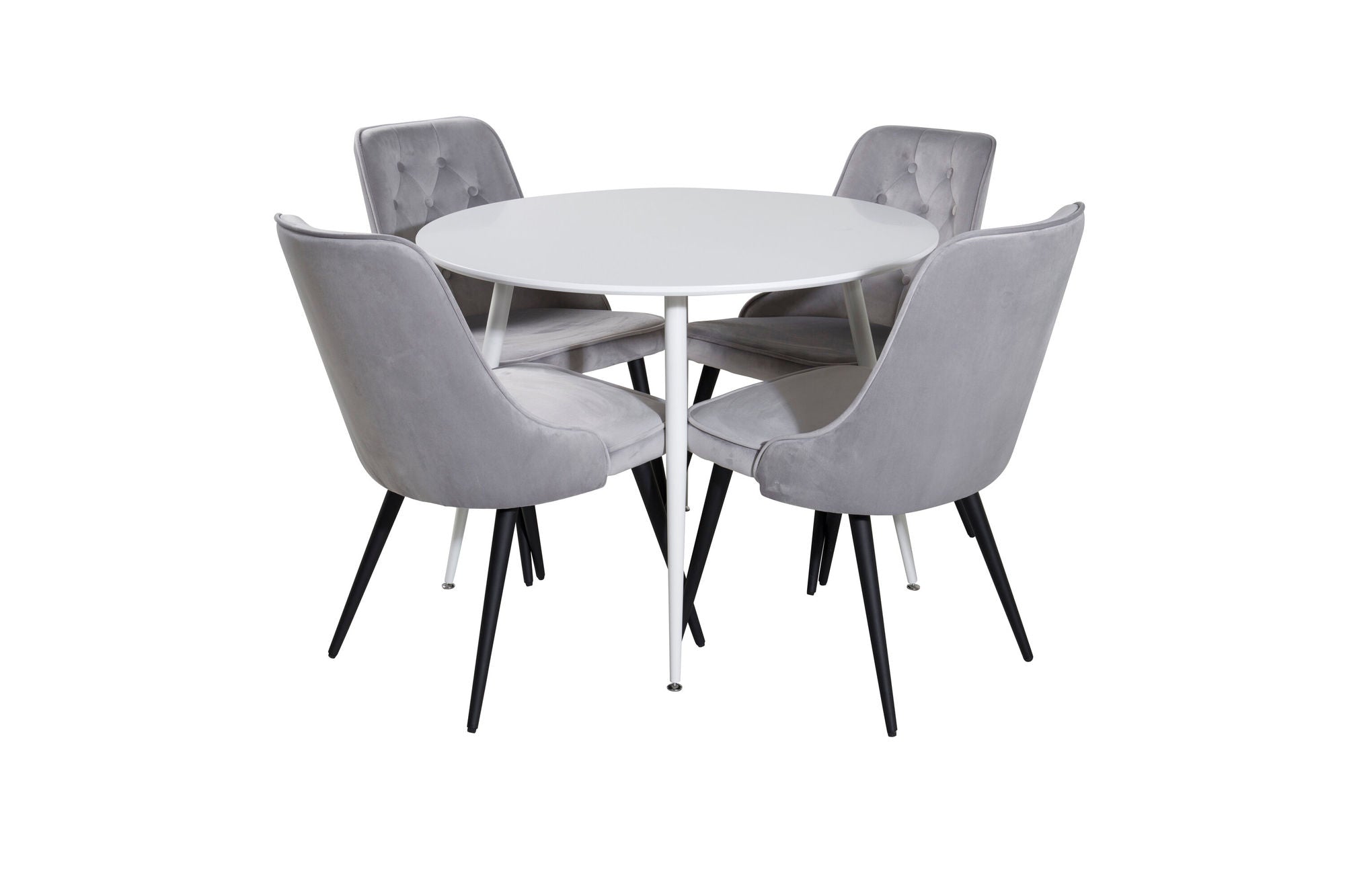 Venture Home Plaza rund bord 100 cm - White top / White Legs+Velvet Deluxe Spisebordsstol - Light Grey / Black_4