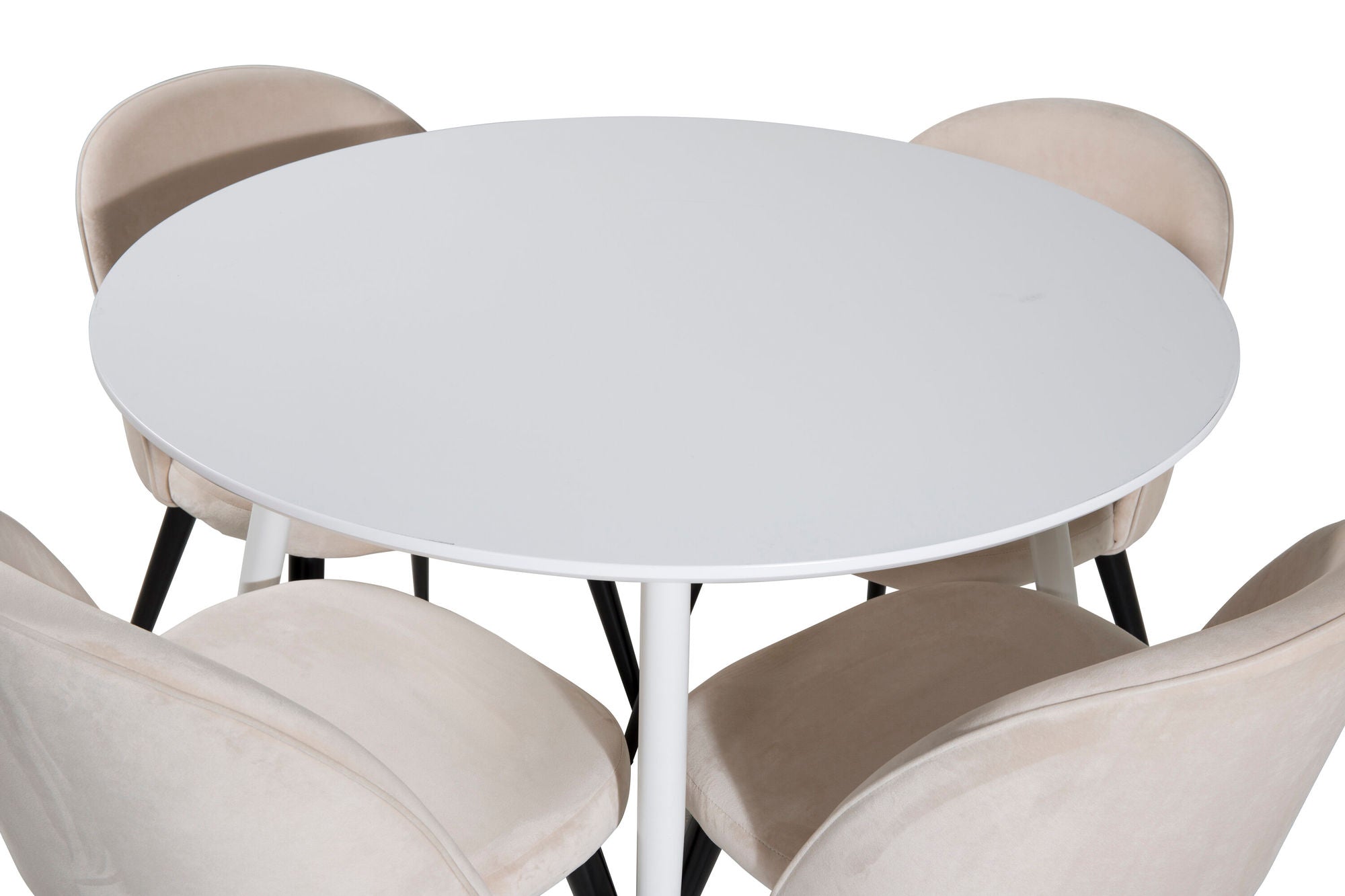 Venture Home Plaza rund bord 100 cm - White top / White Legs+Velvet Spisebordsstol - Beige / Black_4