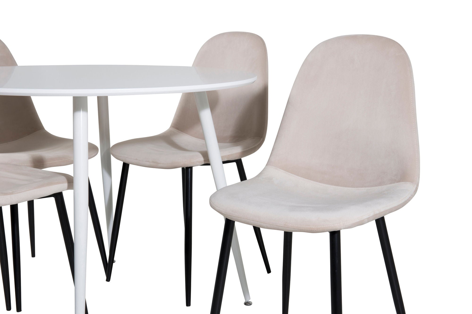 Venture Home Plaza rund bord 100 cm - White top / White Legs+Polar Spisebordsstol- Black legs / Beige Velvet (ersätter 19902-880)_4